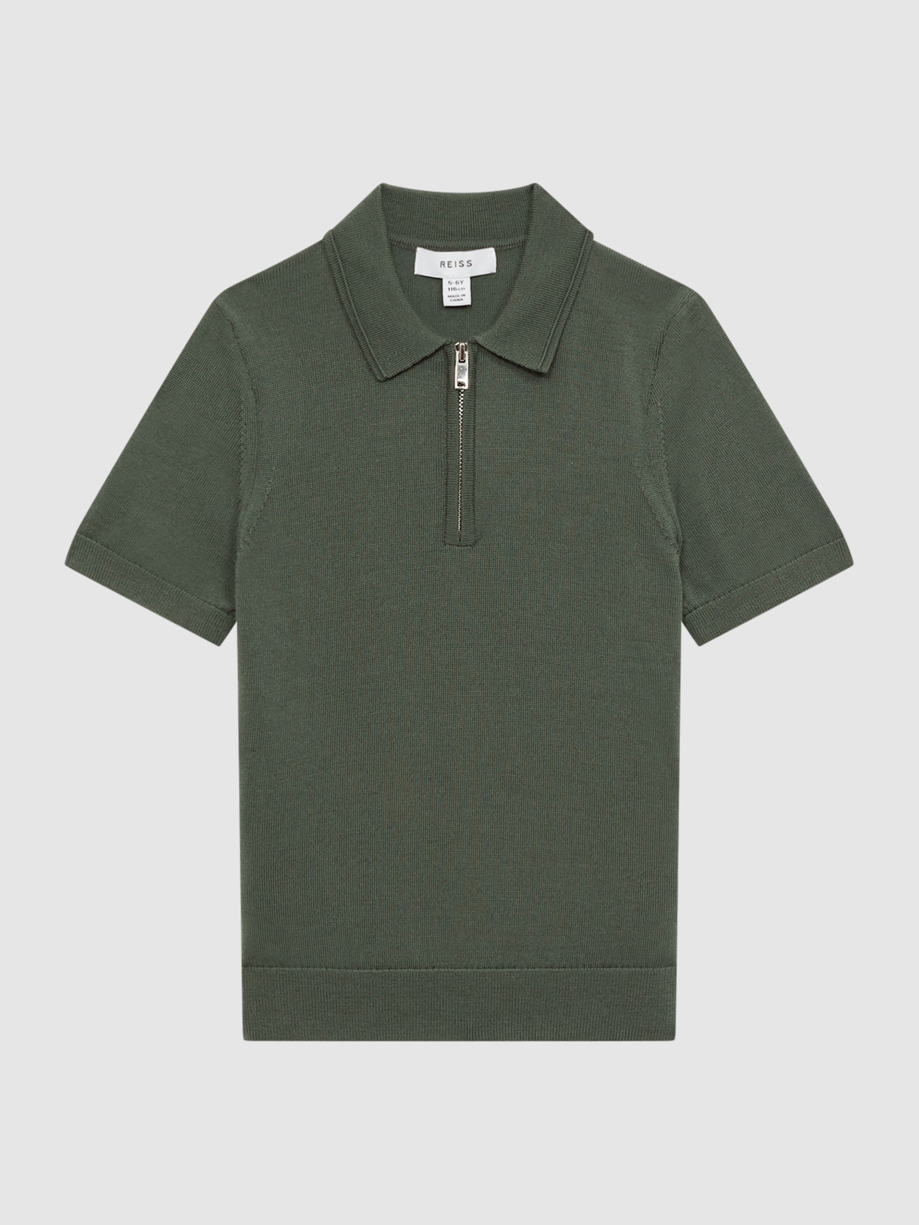 Senior Merino Zip Neck Polo T-Shirt in Ivy Green - Image 2 of 6
