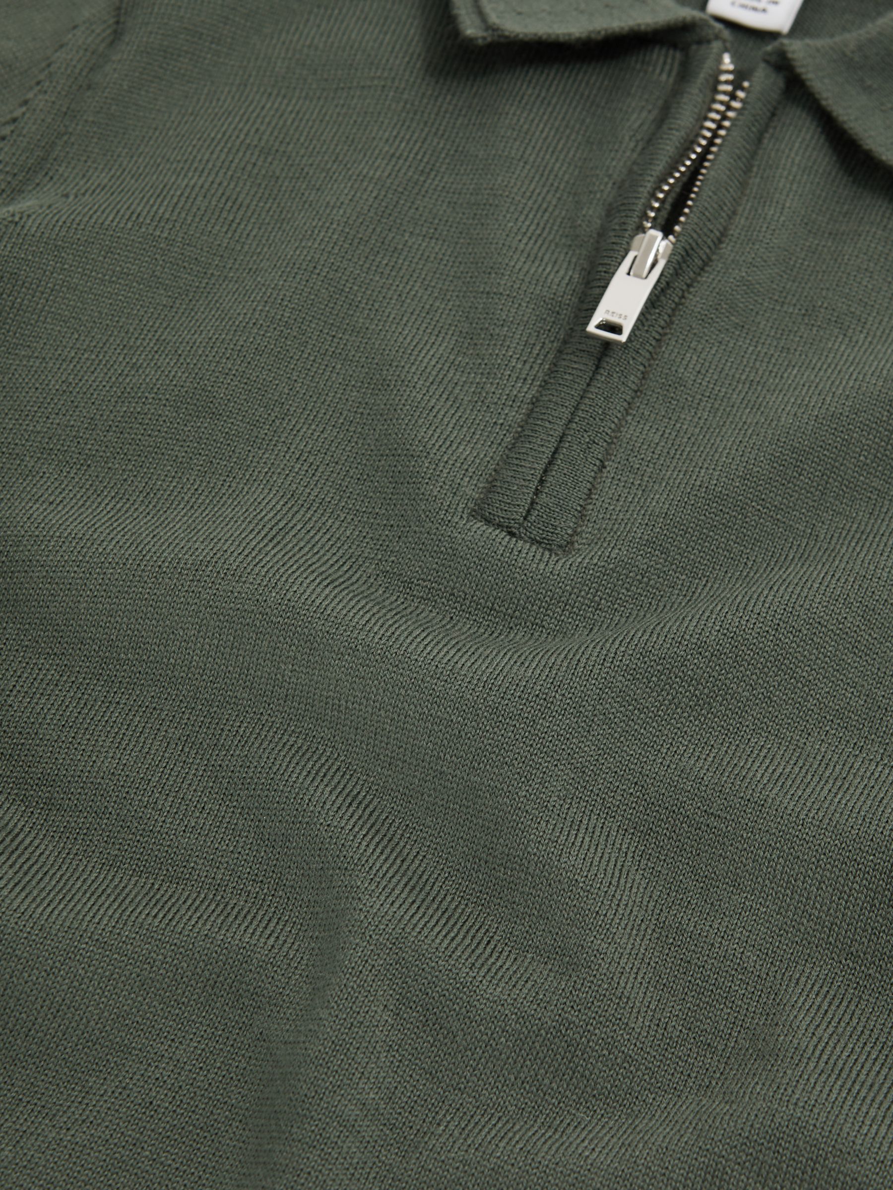 Senior Merino Zip Neck Polo T-Shirt in Ivy Green - Image 6 of 6