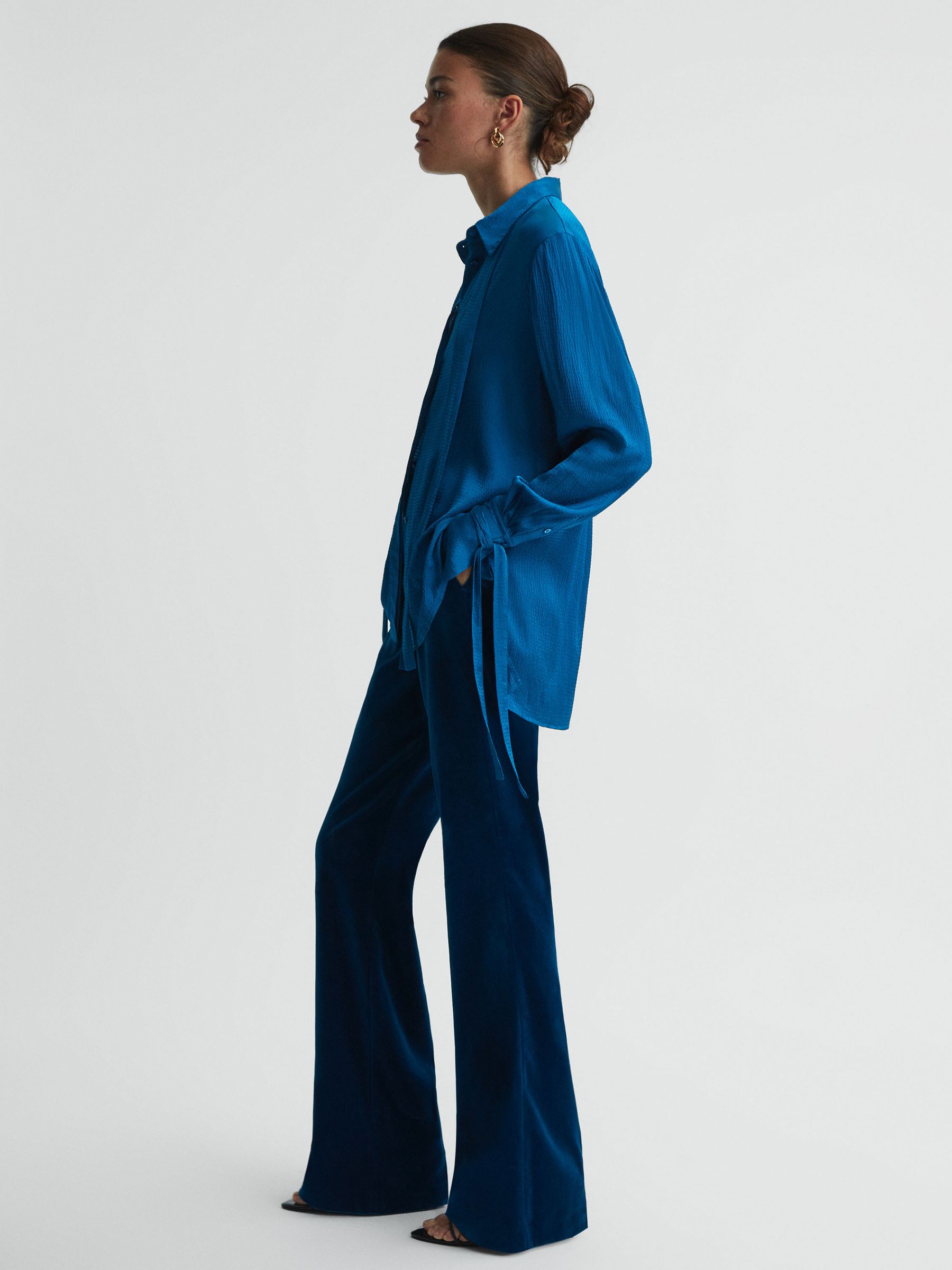 Hammered Satin Removable Tie Detail Blouse in Dark Blue - Image 3 of 7