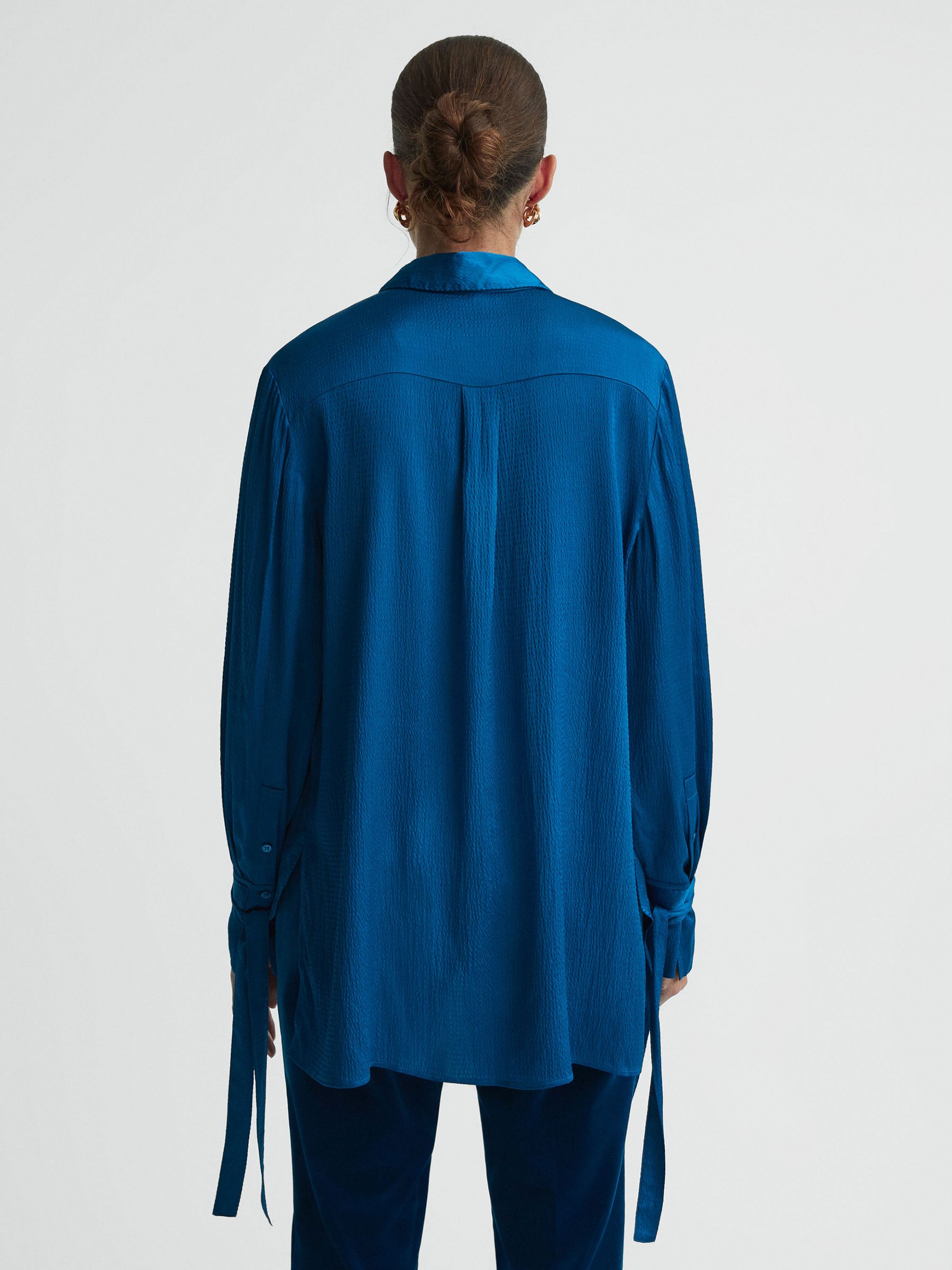 Hammered Satin Removable Tie Detail Blouse in Dark Blue - Image 5 of 7
