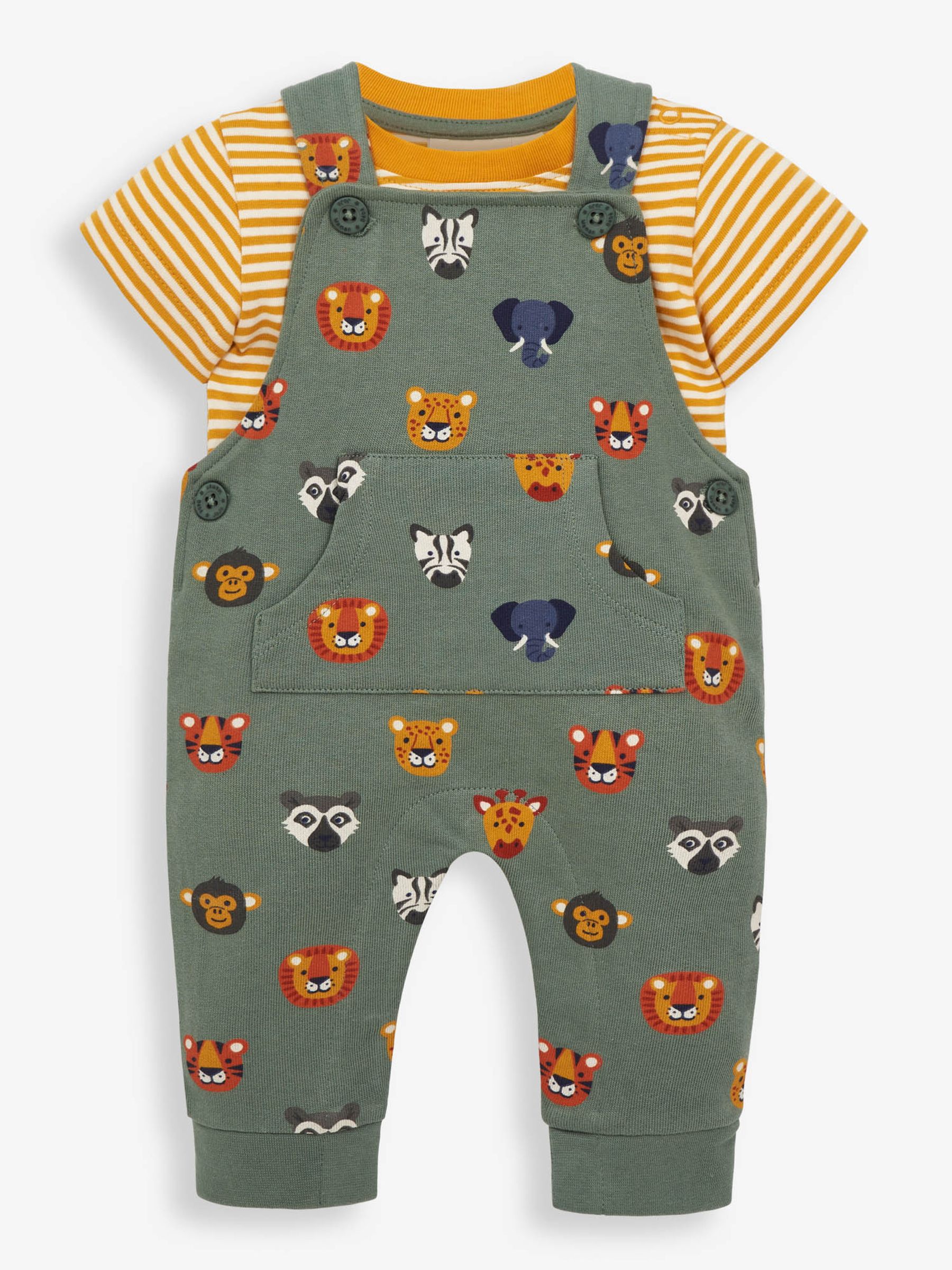 Khaki 2-Piece Safari Heads Print Baby Dungarees Set - Image 1 of 3