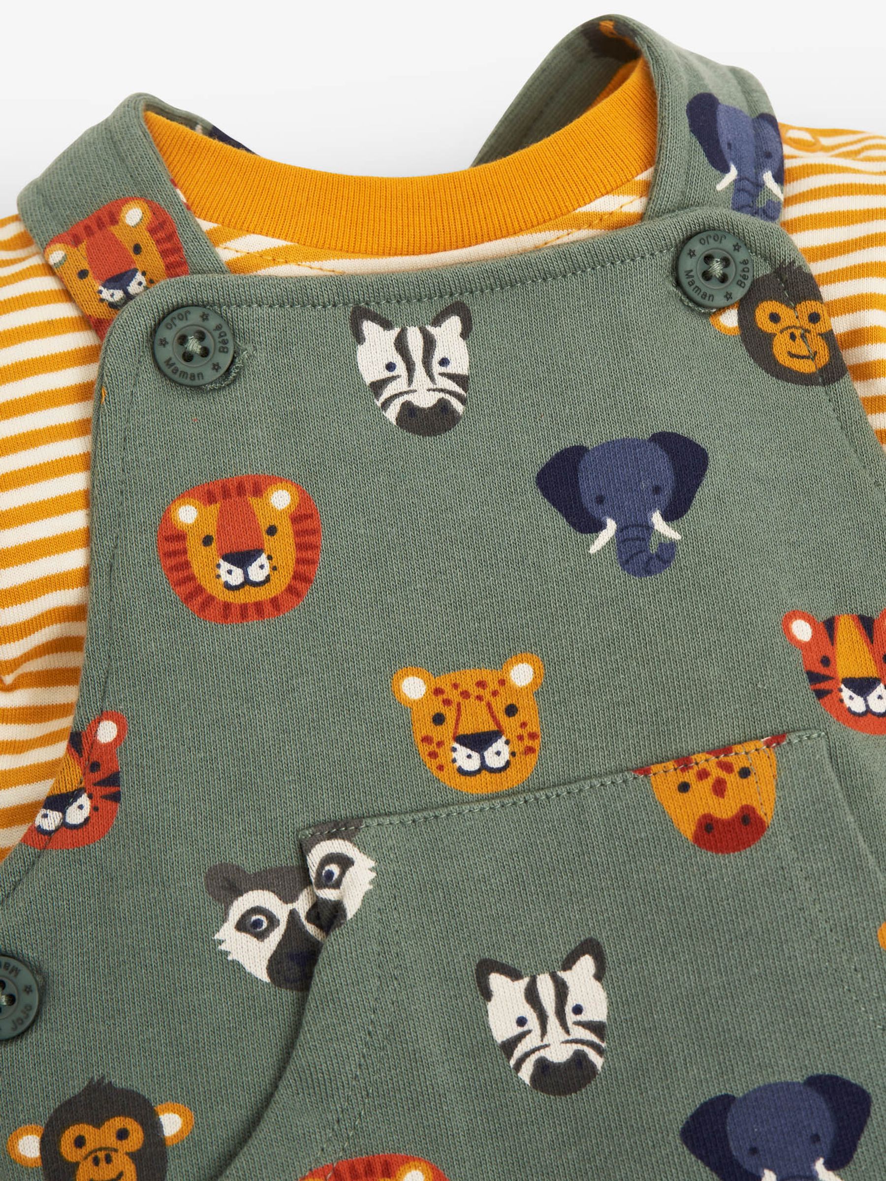 Khaki 2-Piece Safari Heads Print Baby Dungarees Set - Image 3 of 3