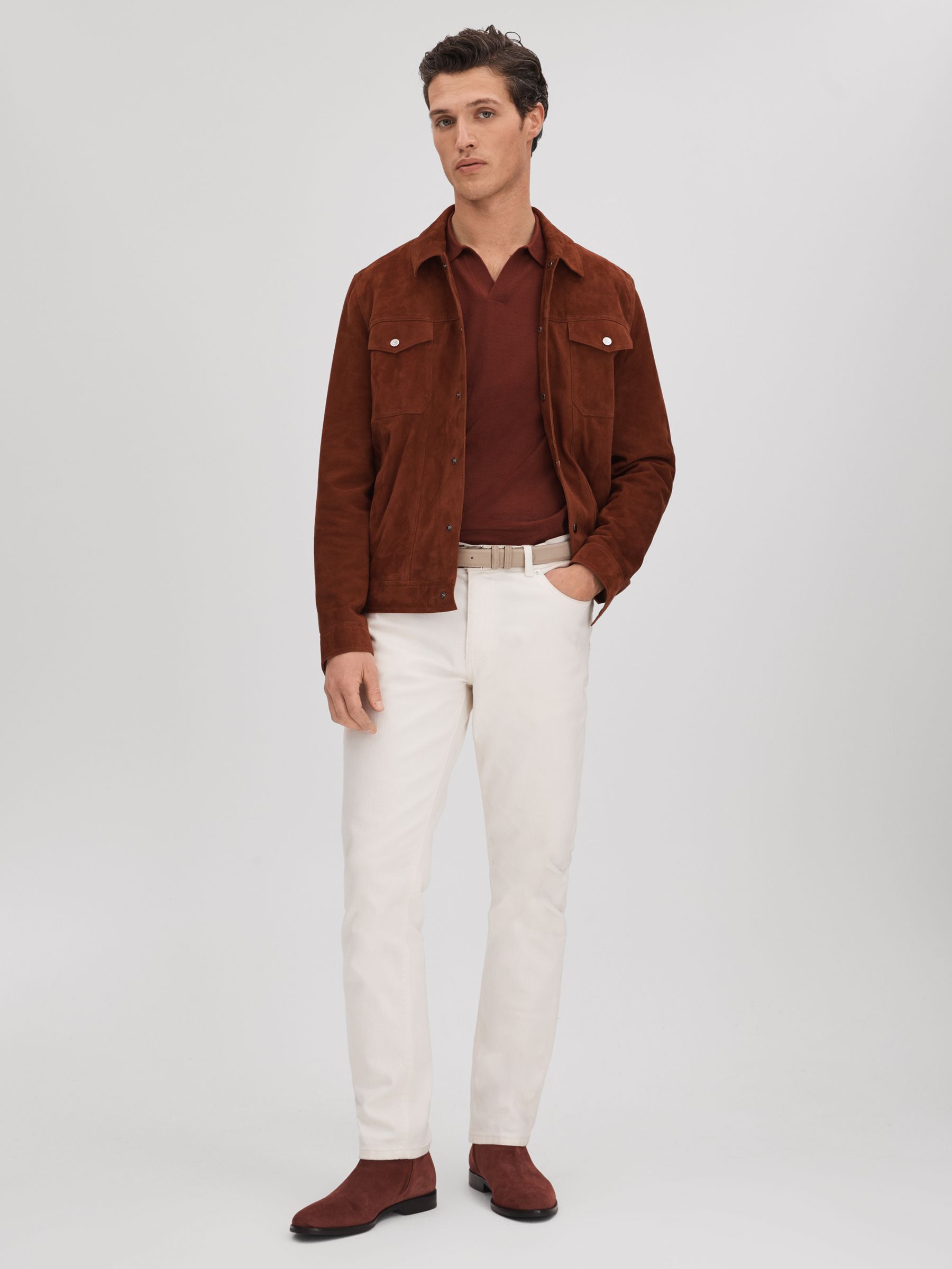 Suede Zip-Through Boots in Rust - Image 2 of 5