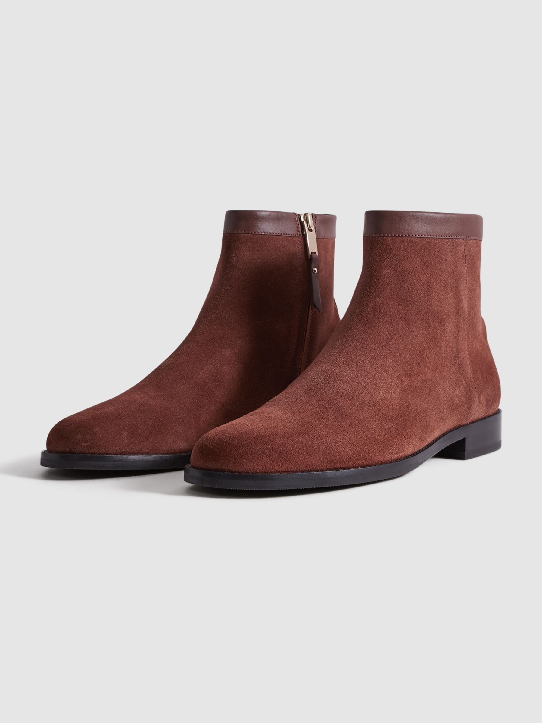 Suede Zip-Through Boots in Rust - Image 3 of 5