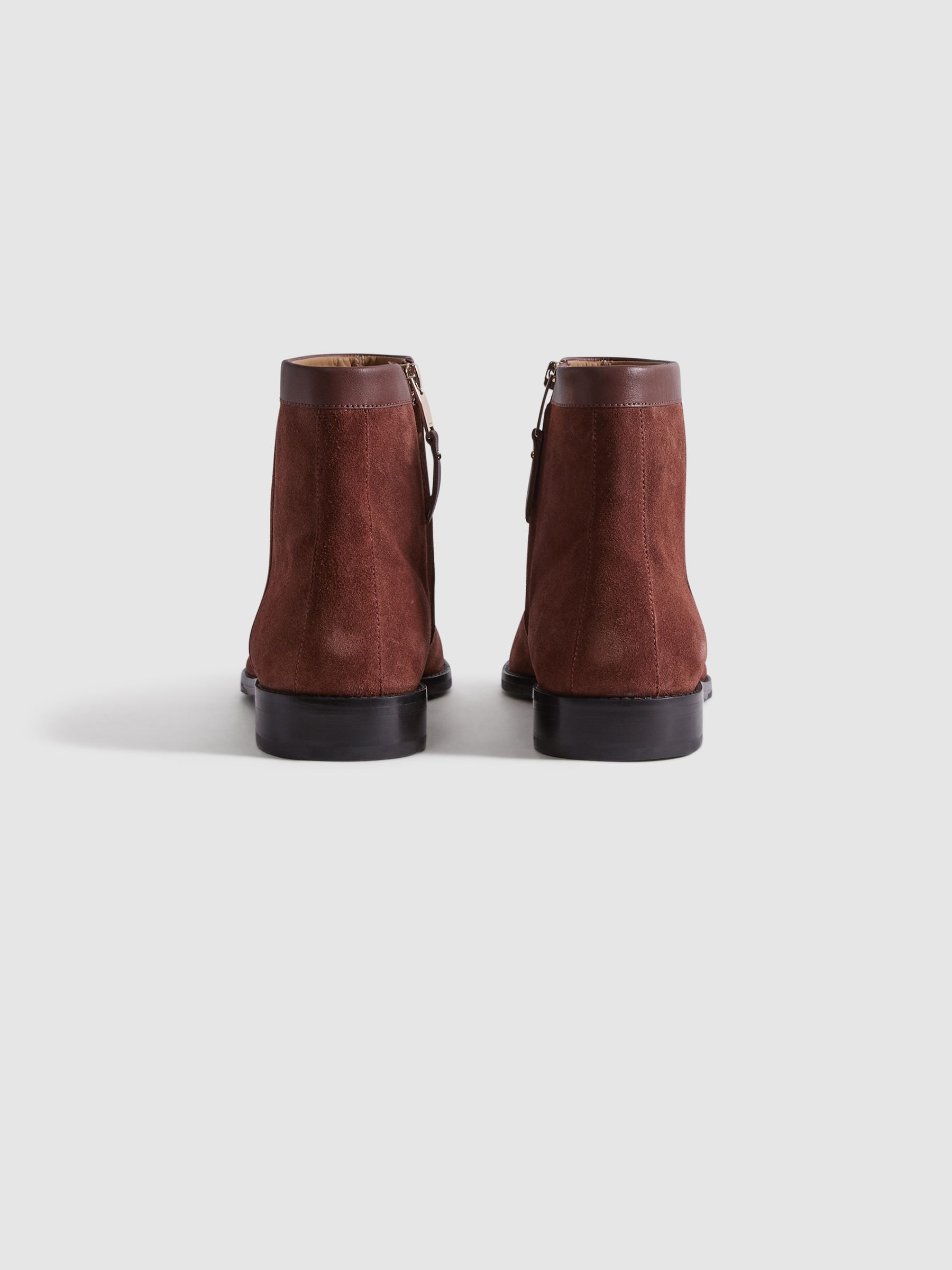 Suede Zip-Through Boots in Rust - Image 4 of 5