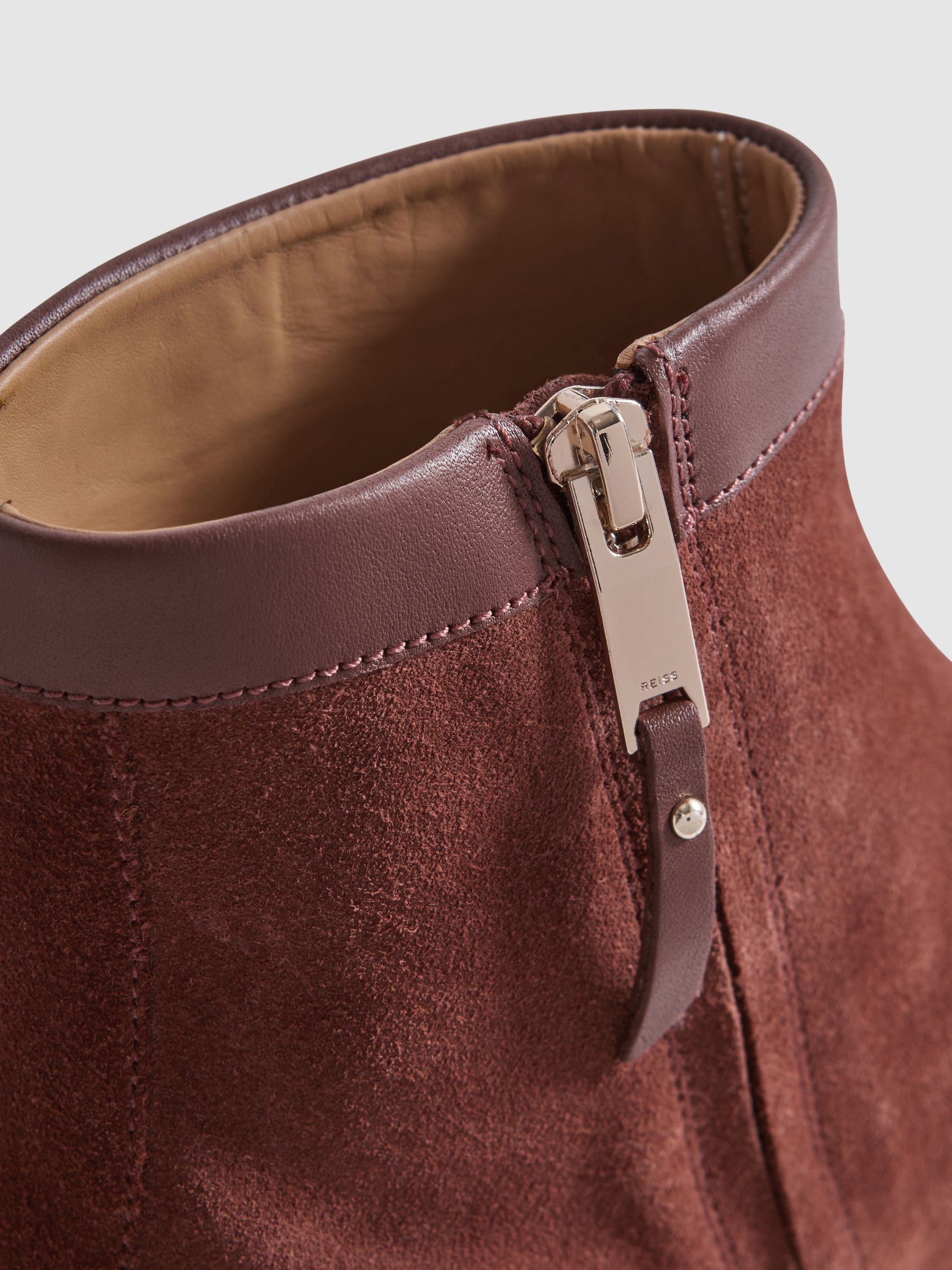 Suede Zip-Through Boots in Rust - Image 5 of 5