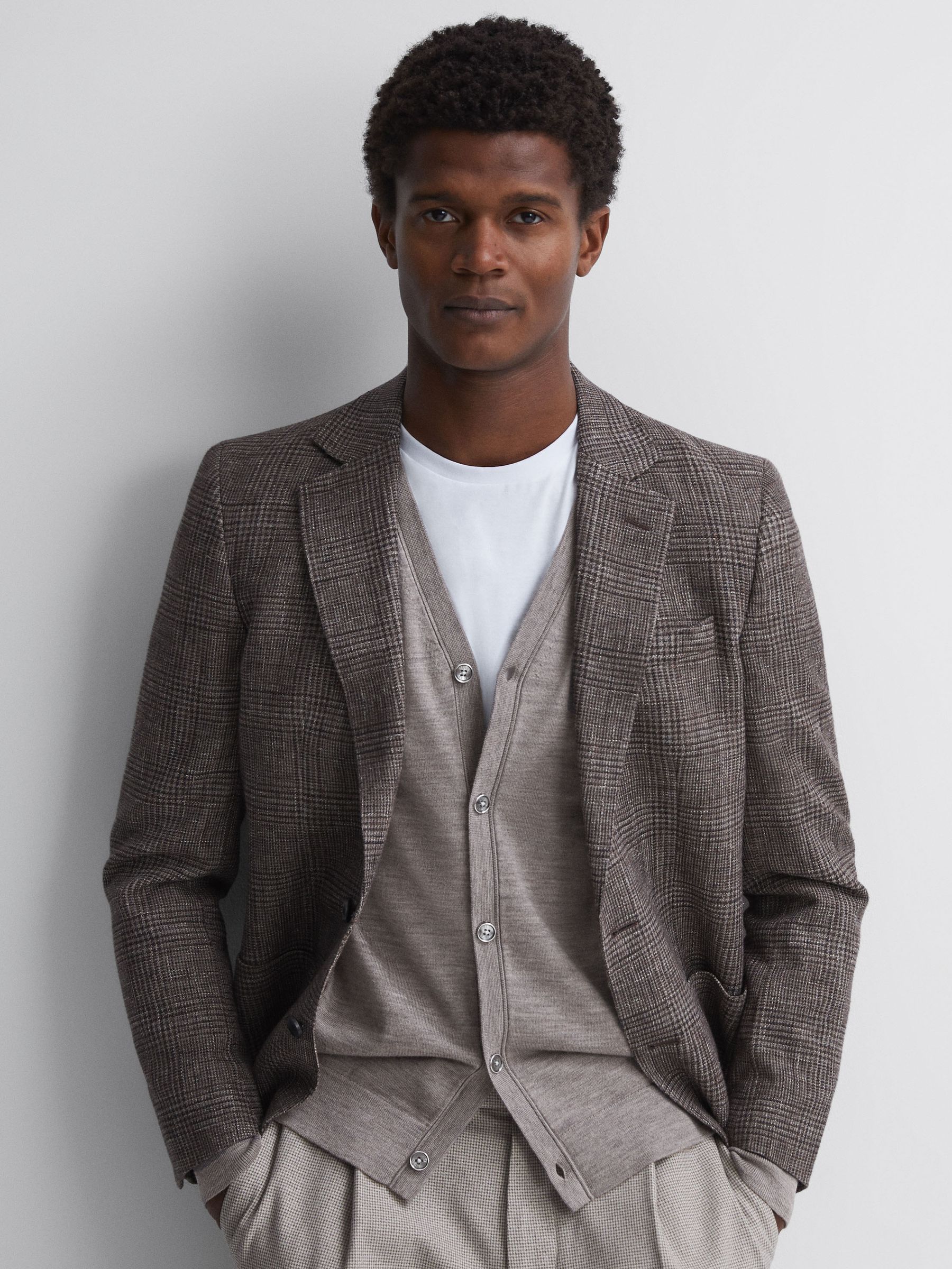 Slim Fit Merino Wool Cardigan in Woodsmoke - Image 1 of 4