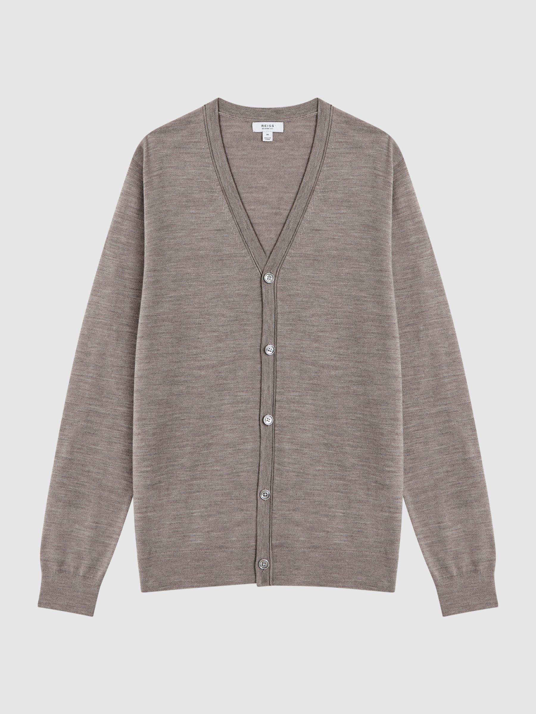 Slim Fit Merino Wool Cardigan in Woodsmoke - Image 2 of 4