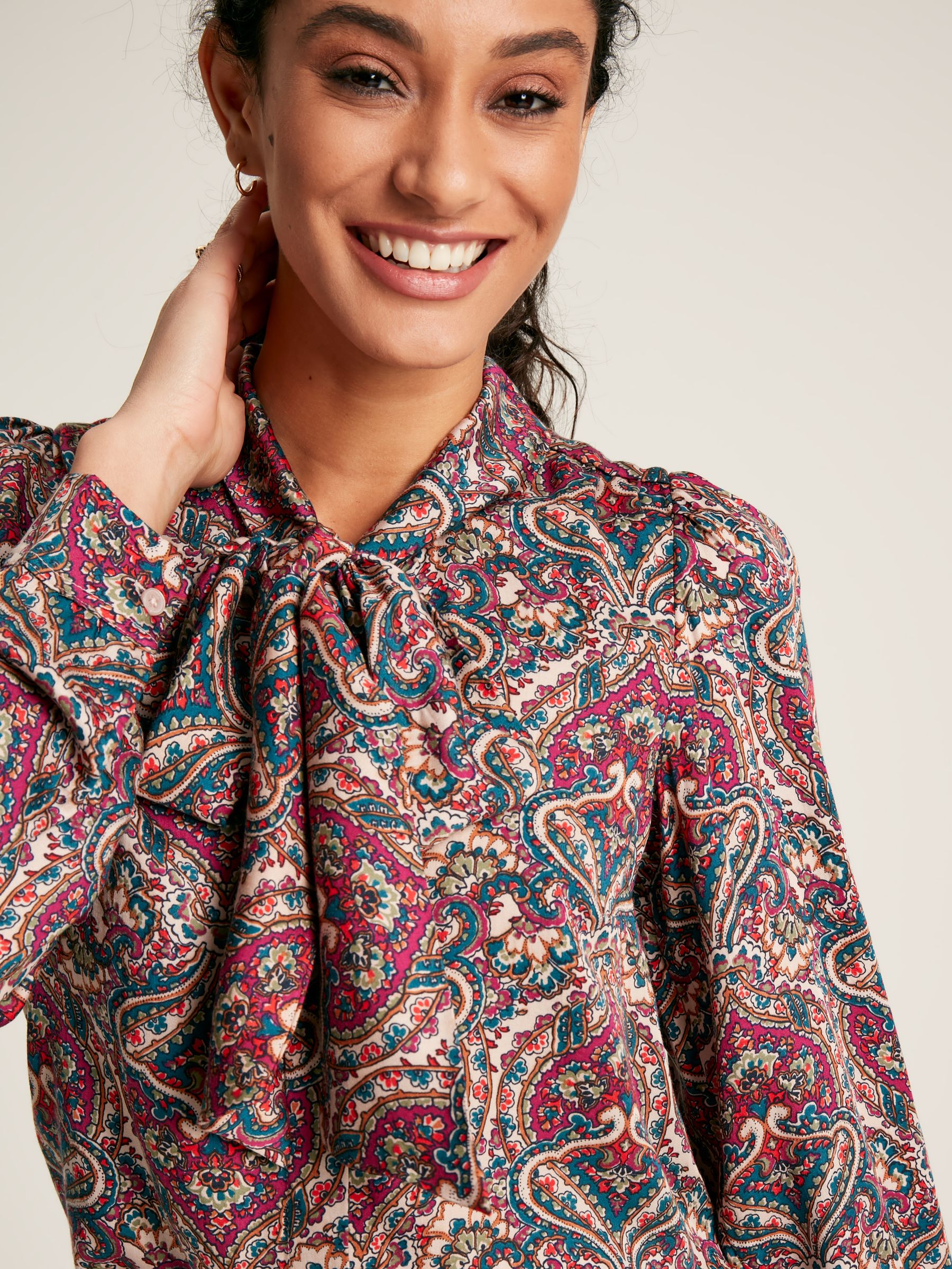 売れ筋商品|||アベックレフィレ カットソー トップス レディース Women's Printed Tie-Front Balloon-Sleeve Blouse Lemon Vine Ottilie Women's Long-Sleeved Blouse, Dark Pink Floral