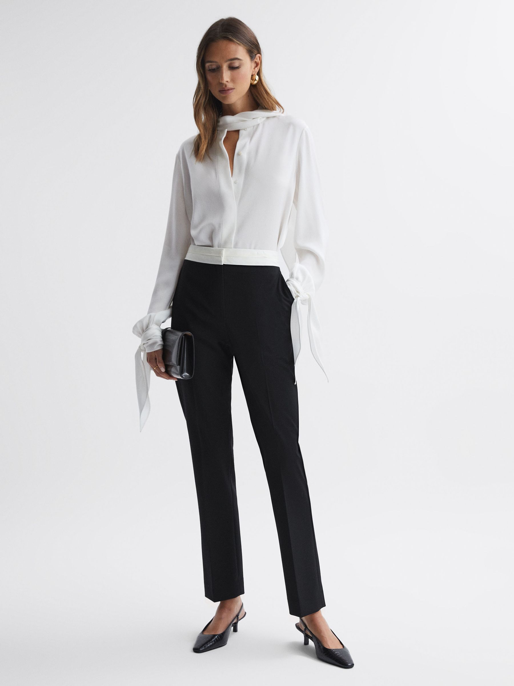 Tapered Contrast Waistband Trousers in Black - Image 1 of 4