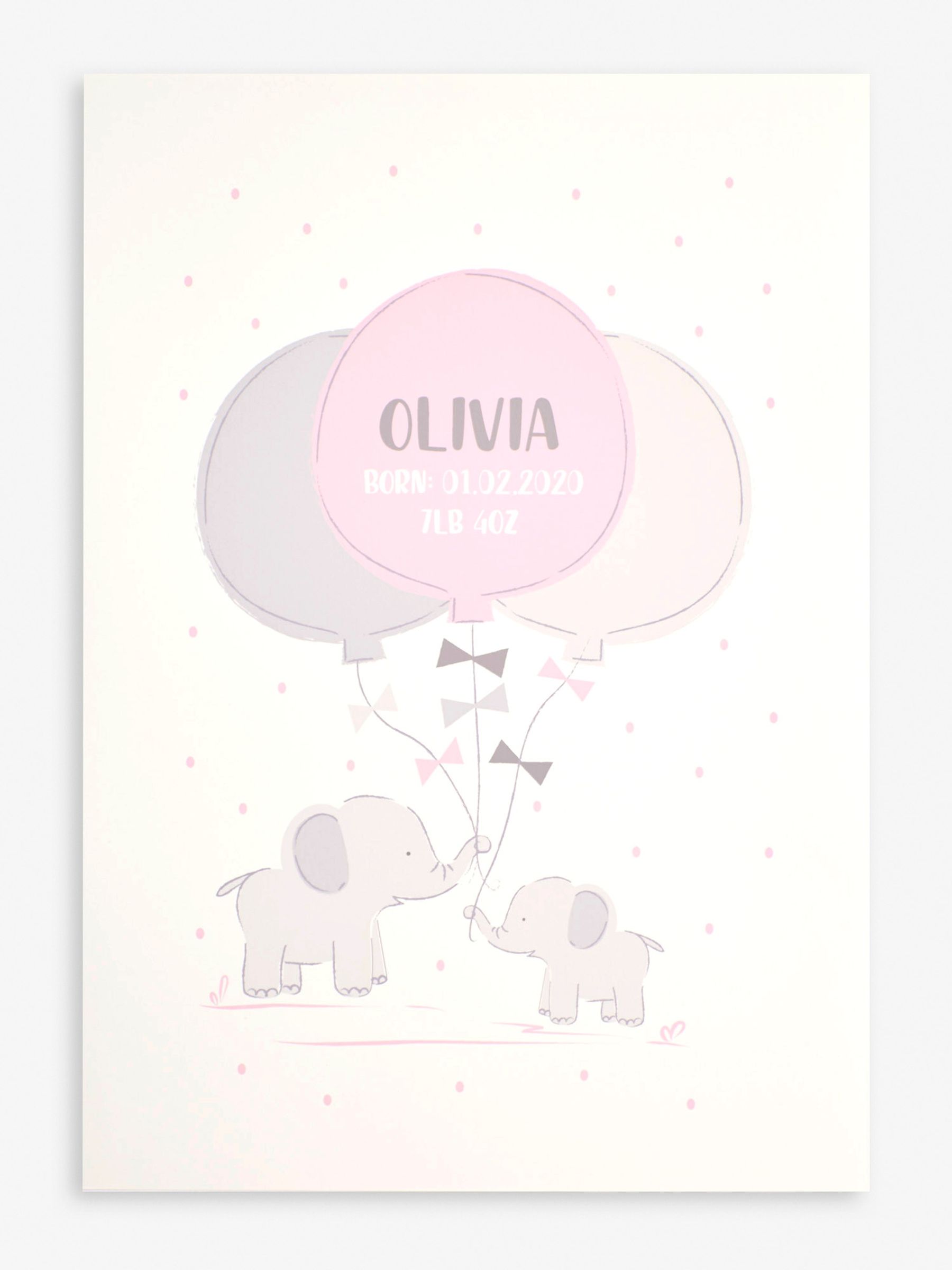 Pink Personalised Pink Baby Ele Print - Image 1 of 1