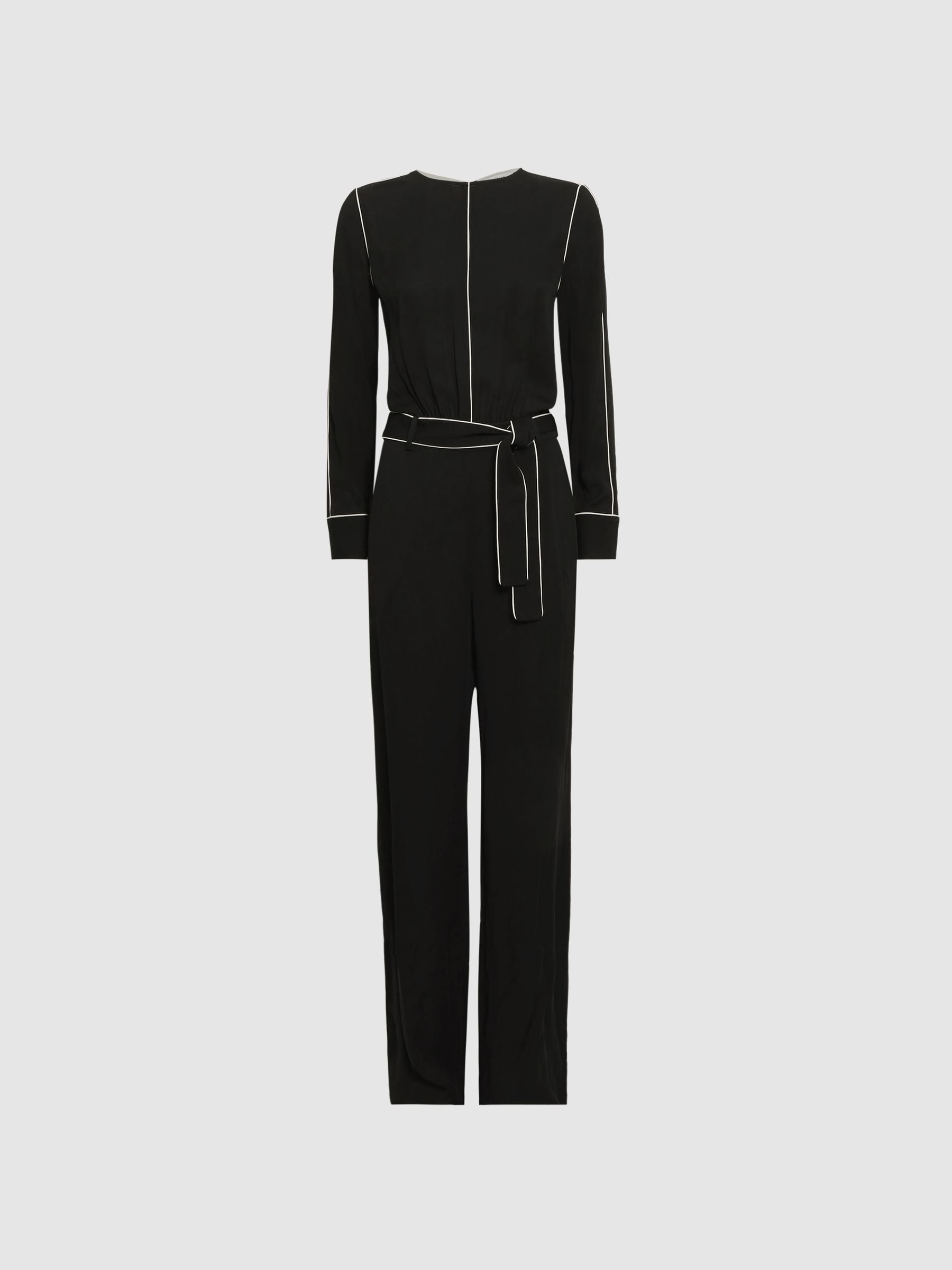 Reiss Belted Trim Jumpsuit in Black | REISS