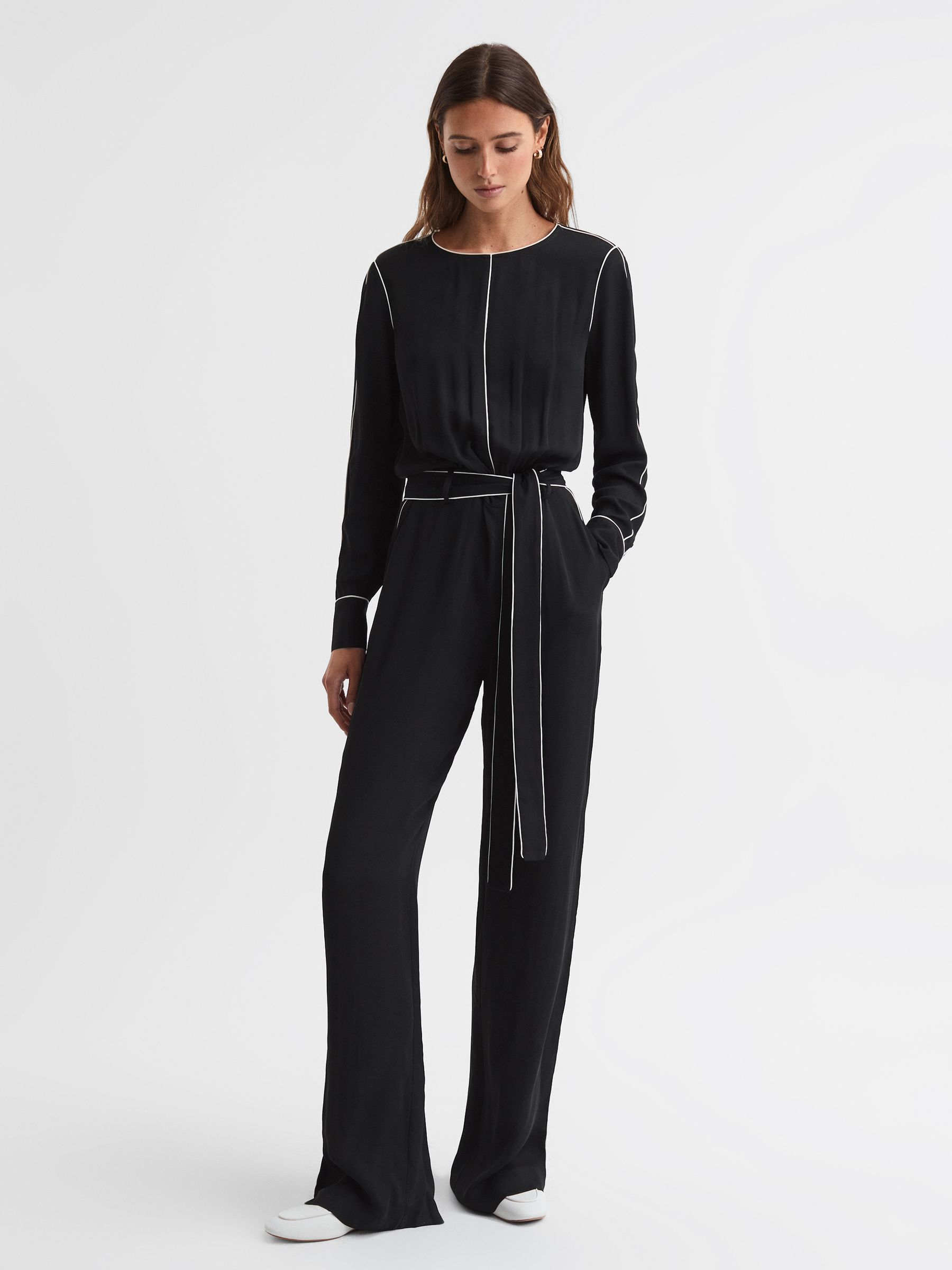 Belted Trim Jumpsuit in Black - Image 3 of 5