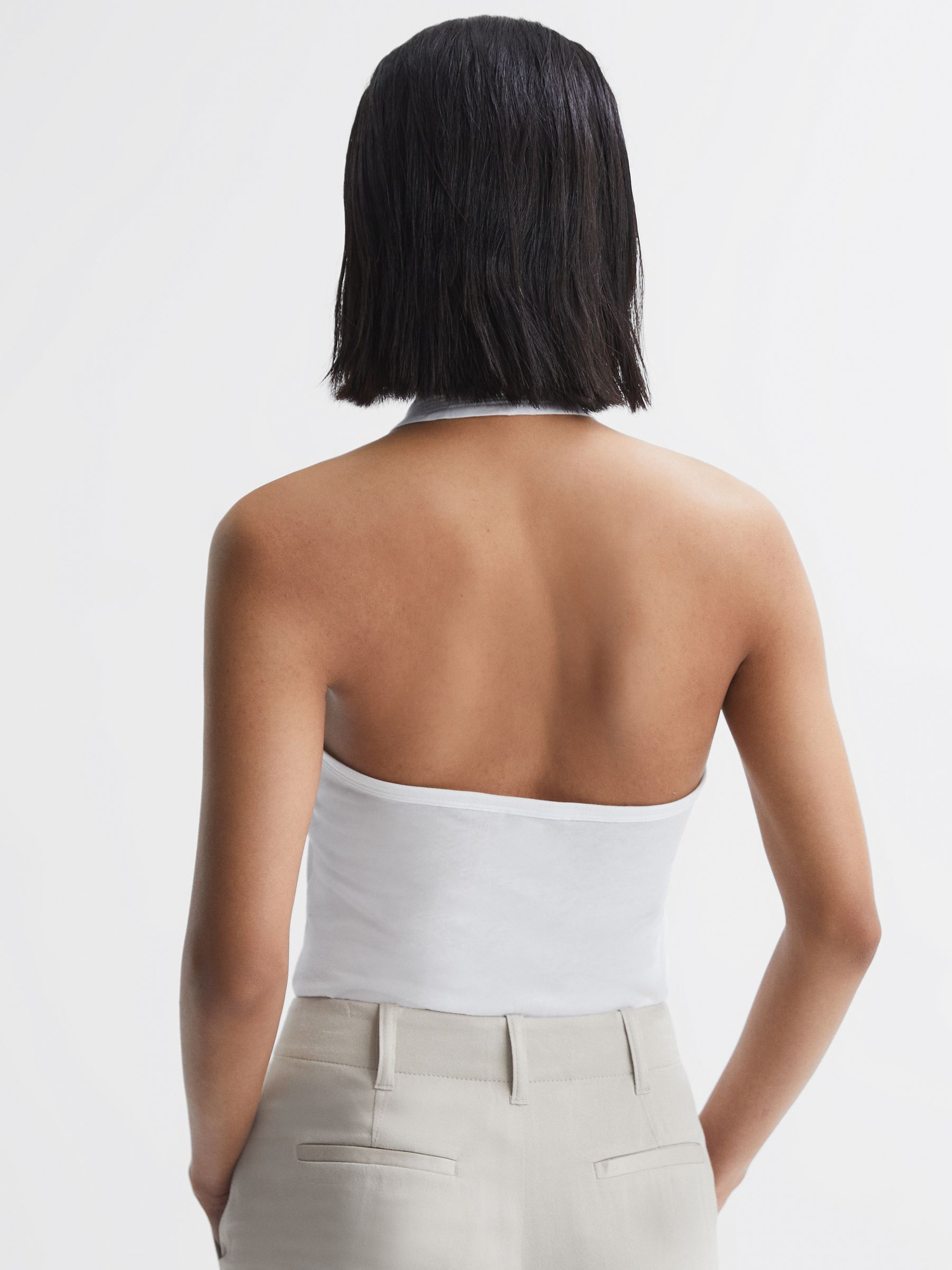 Cotton Halter Neck Vest in White - Image 4 of 5