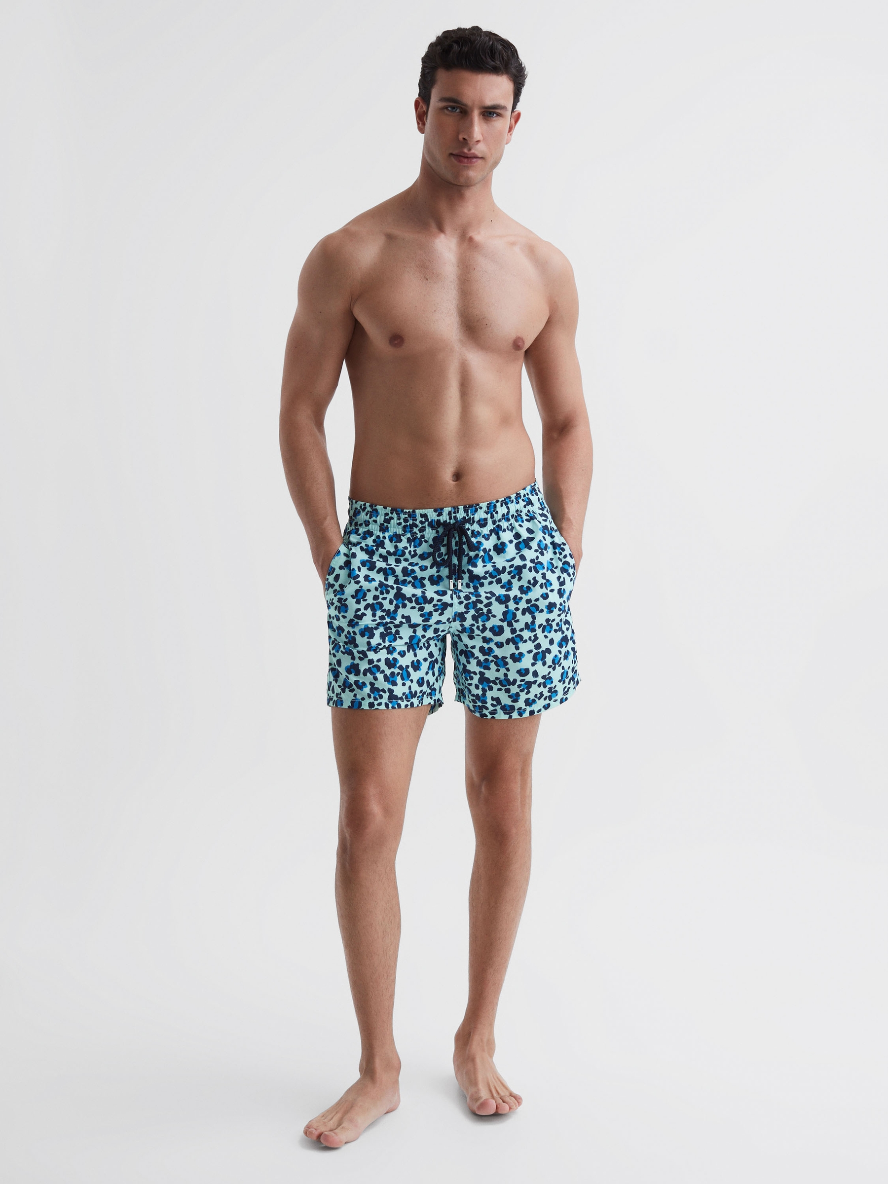 Vilebrequin Leopard Print Swim Shorts in Blue Multi - Image 1 of 5