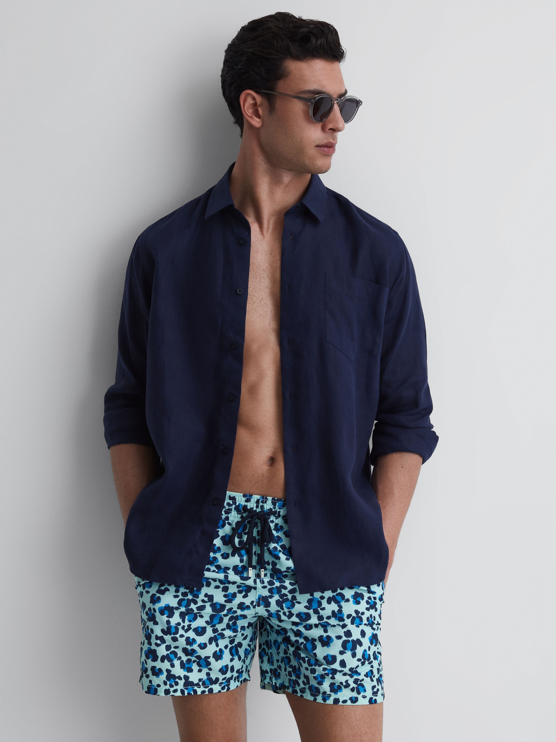 Vilebrequin Leopard Print Swim Shorts in Blue Multi - Image 5 of 5