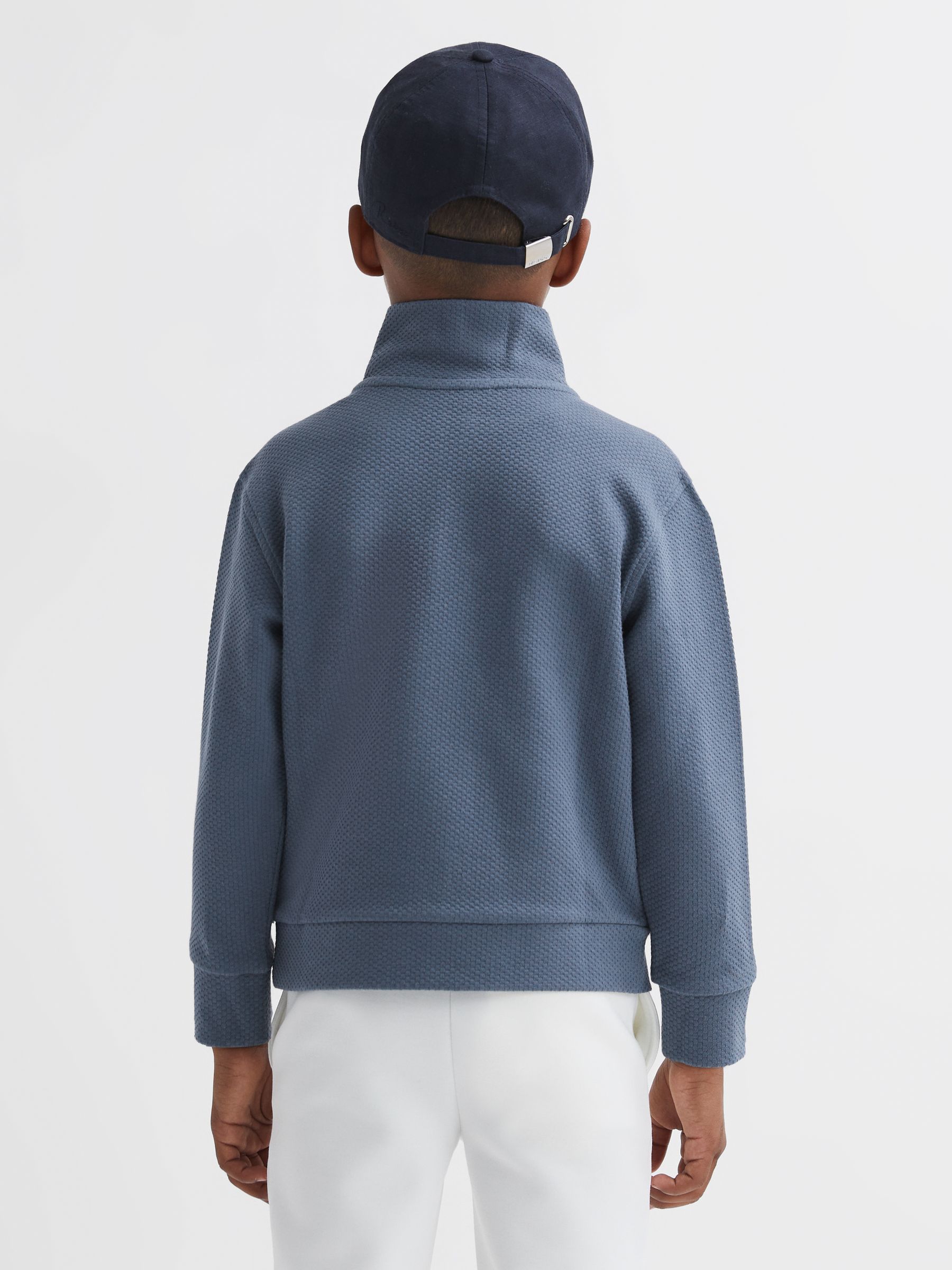 3-9 yrs Textured Half-Zip Funnel Neck Top in Airforce Blue - Image 5 of 6