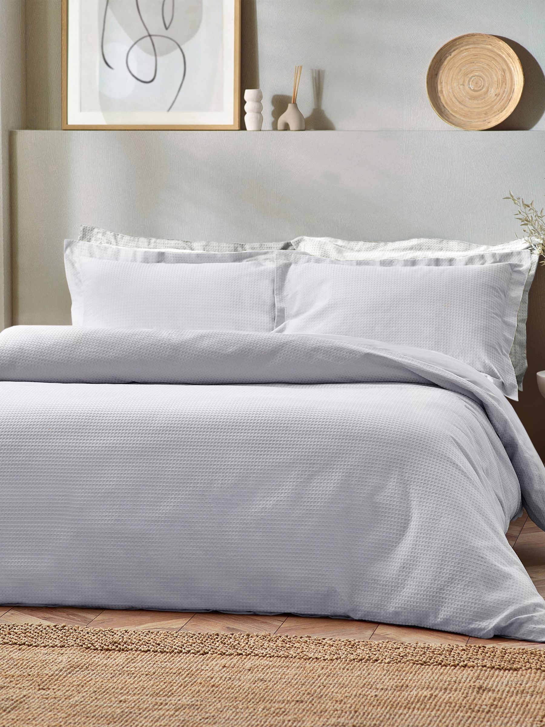 Yard Silver Grey Waffle Textured 100% Cotton Duvet Cover Set - Image 2 of 3