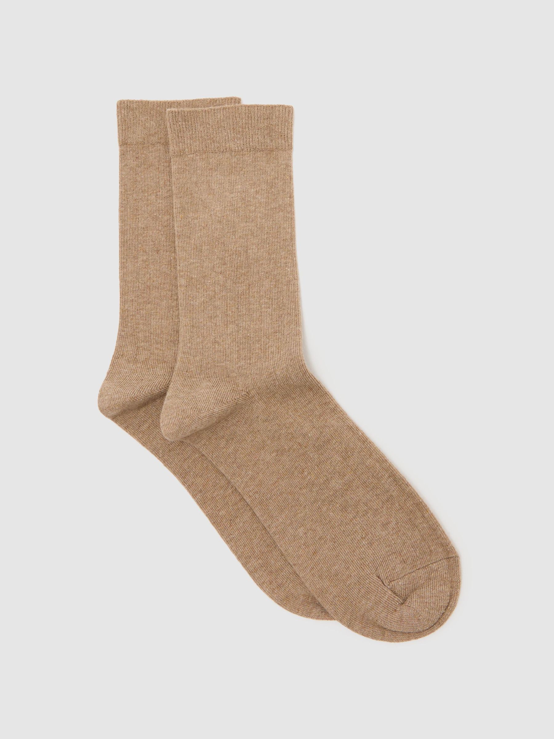 Cotton Blend Ribbed Loafer Socks in Dark Taupe - Image 1 of 3 Cotton Blend Ribbed Loafer Socks in Dark Taupe - Image 1 of 3