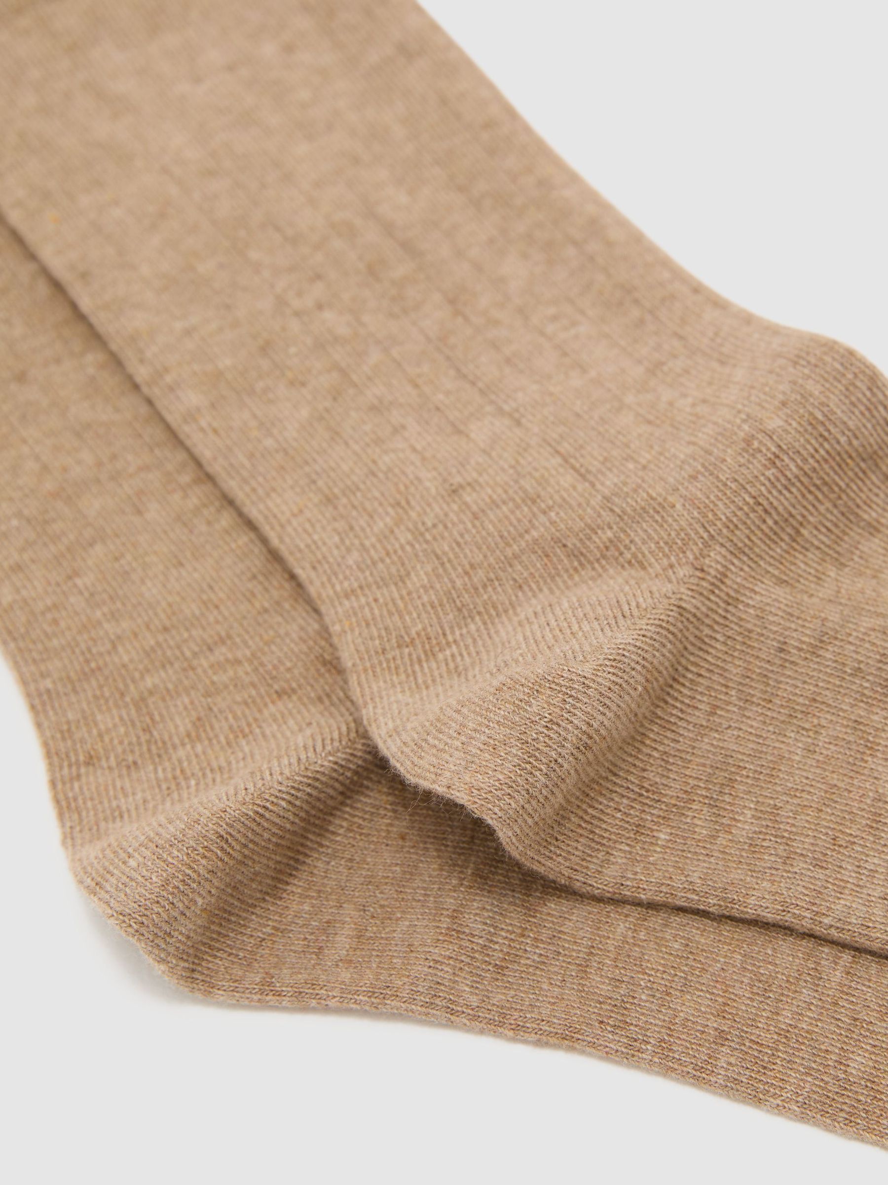 Cotton Blend Ribbed Loafer Socks in Dark Taupe - Image 2 of 3 Cotton Blend Ribbed Loafer Socks in Dark Taupe - Image 2 of 3