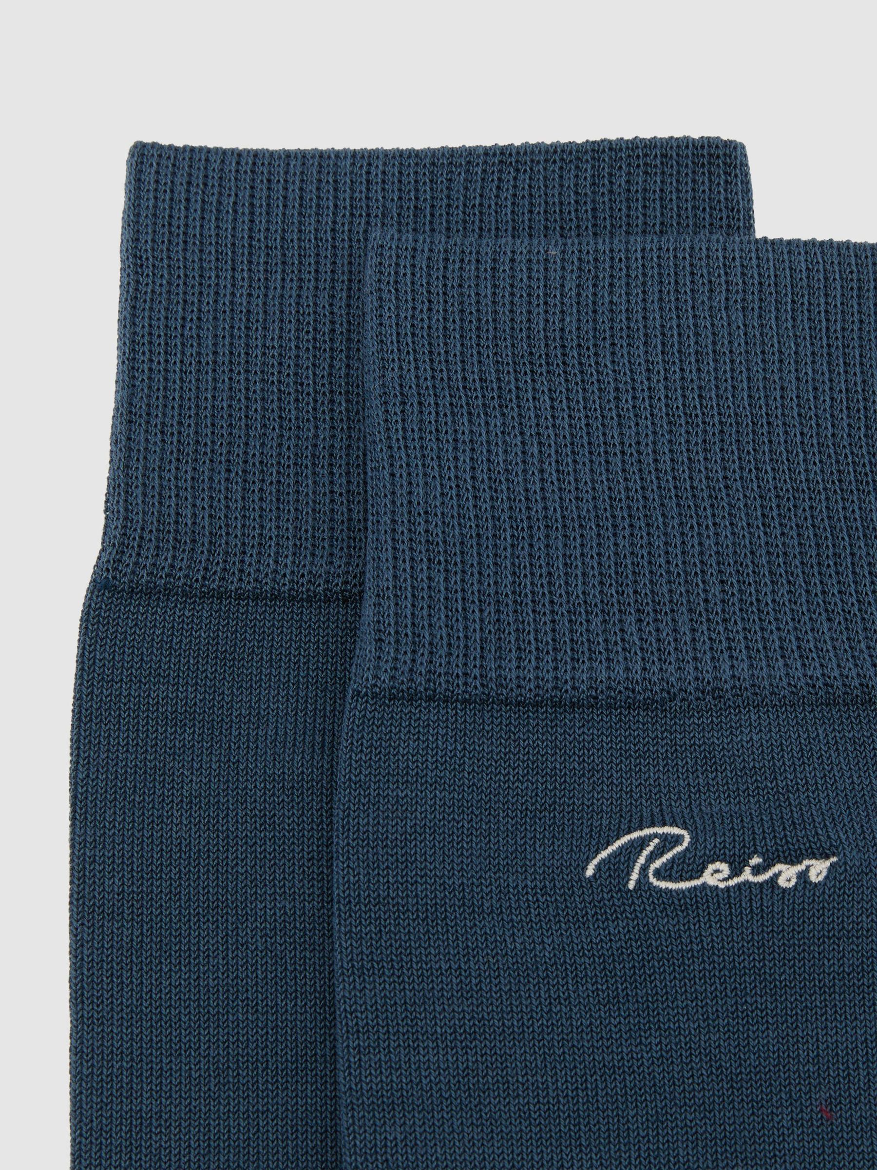 Mercerised Cotton-Blend Script-Logo Socks in Petrol Blue - Image 2 of 3