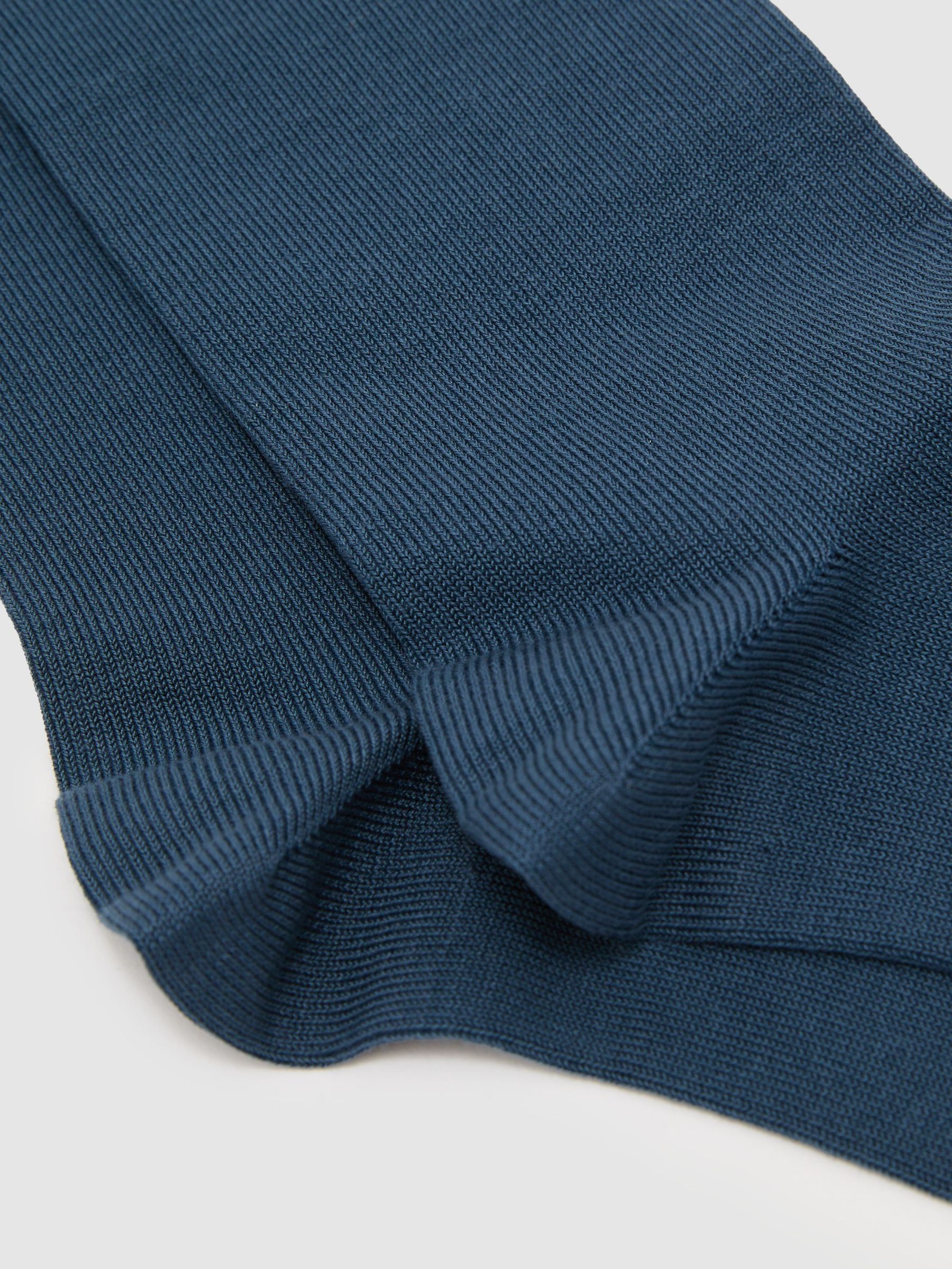 Mercerised Cotton-Blend Script-Logo Socks in Petrol Blue - Image 3 of 3