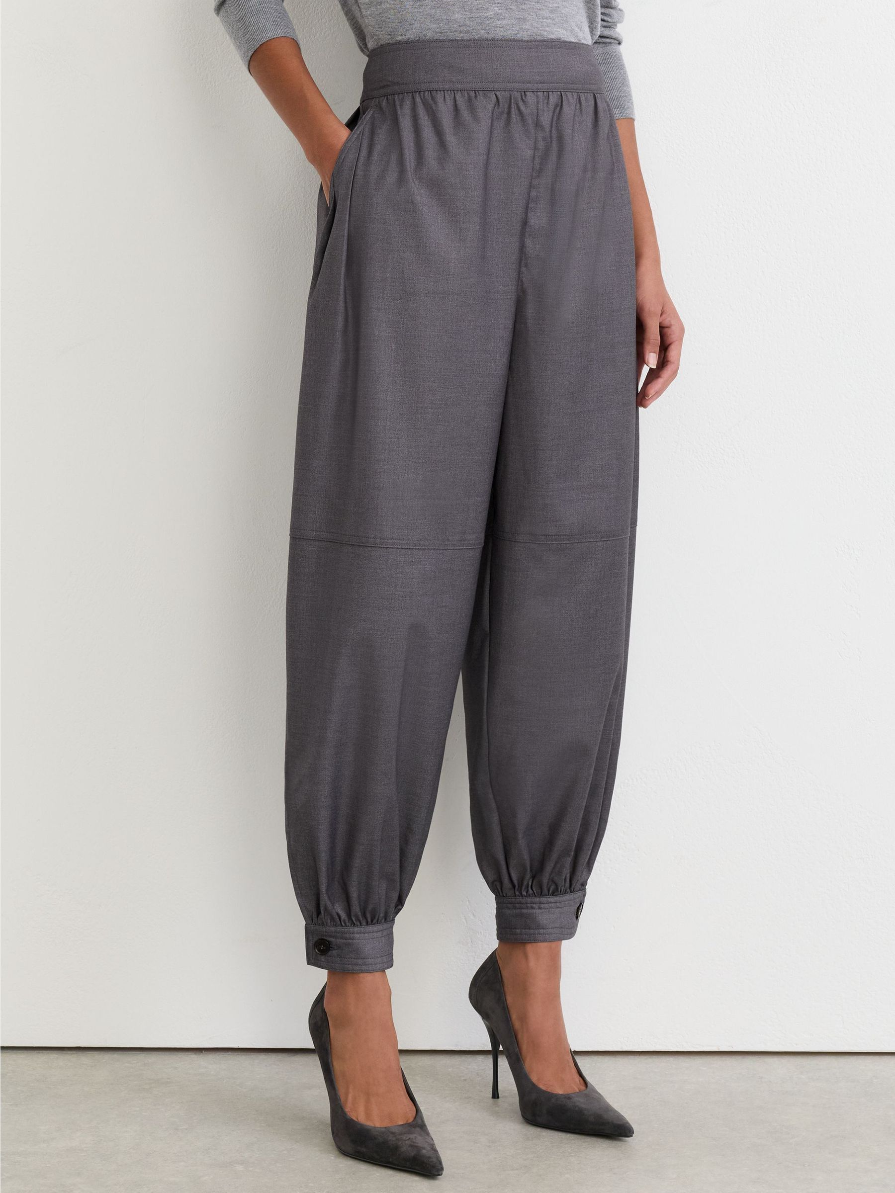 Petite Cuffed Balloon-Leg Trousers in Grey - Image 3 of 8