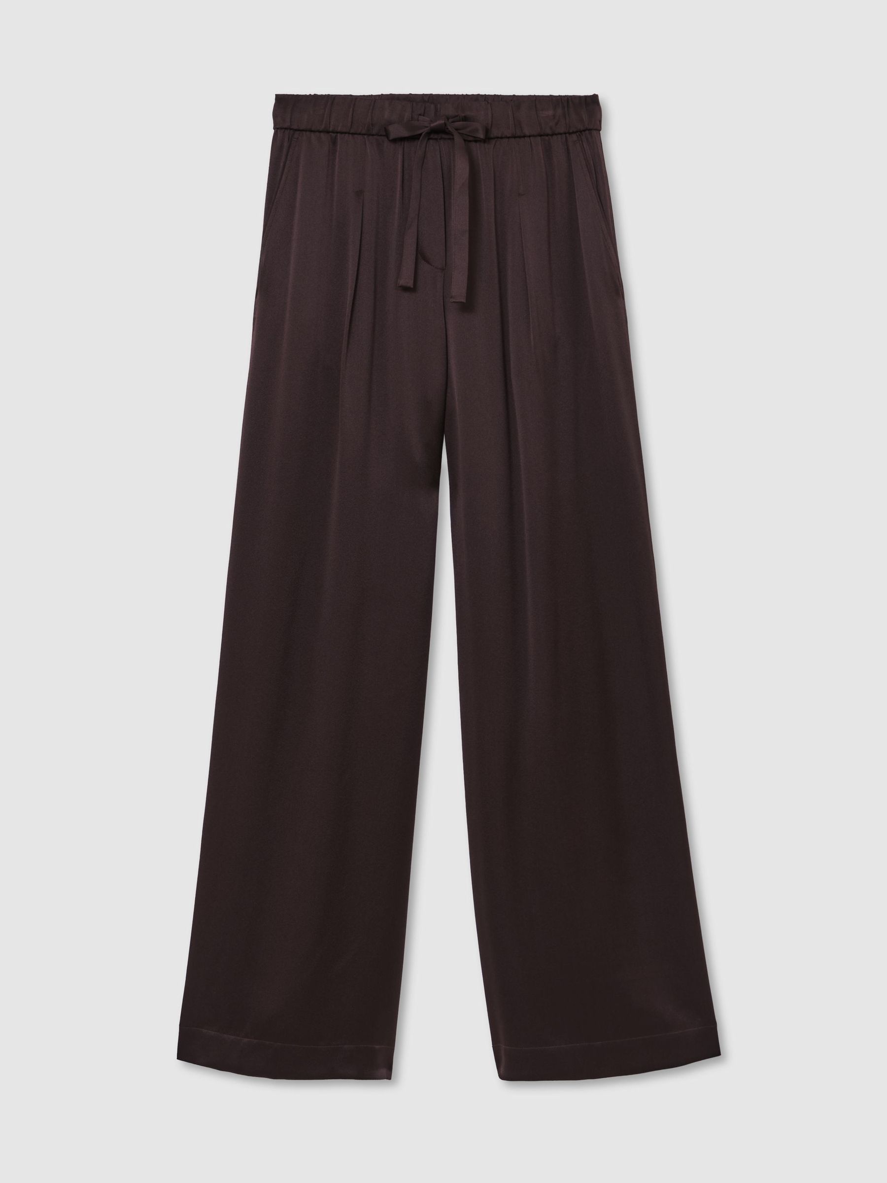 Silk Wide-Leg Trousers in Grape Burgundy - Image 2 of 8 Silk Wide-Leg Trousers in Grape Burgundy - Image 2 of 8