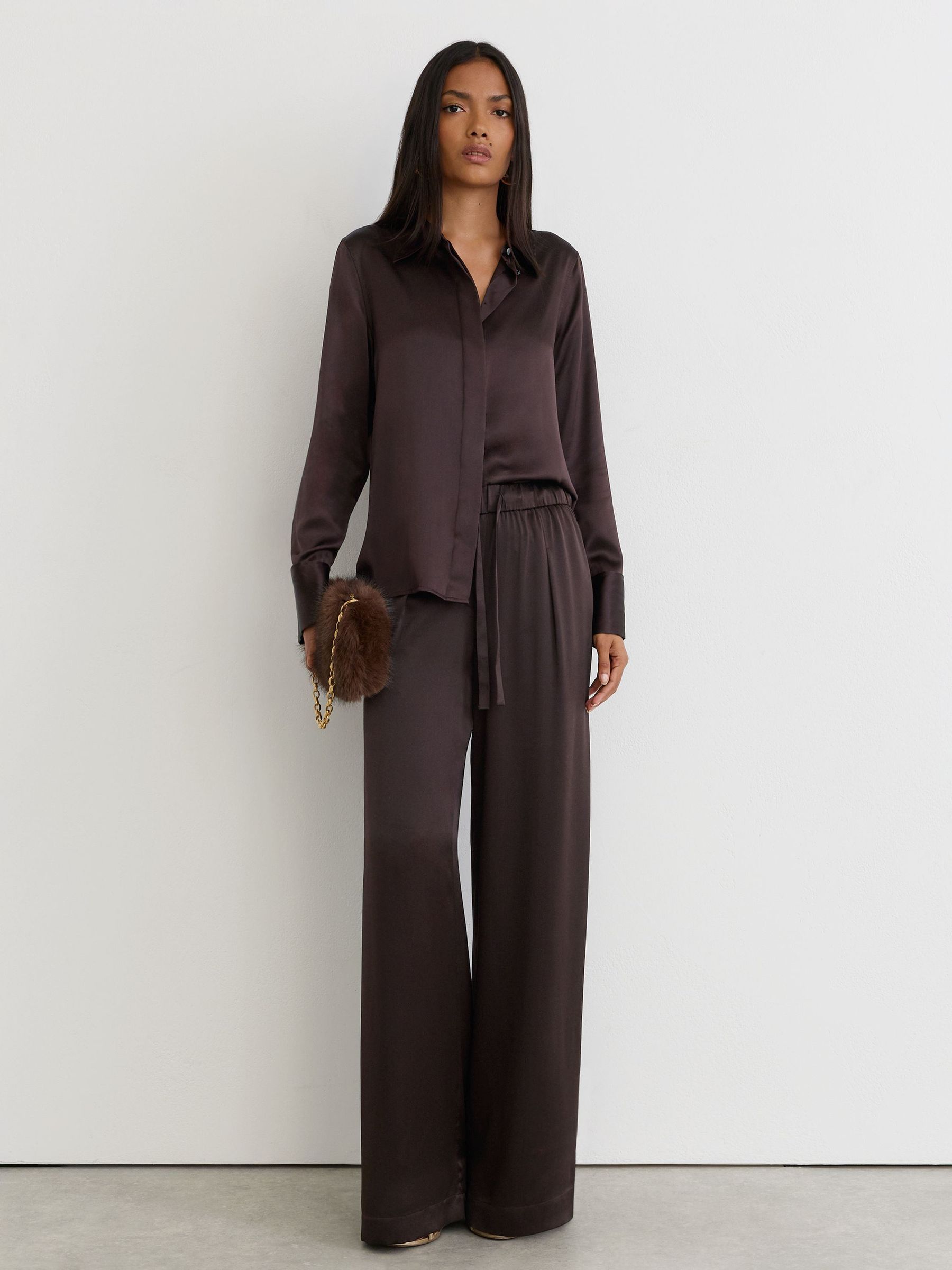Silk Wide-Leg Trousers in Grape Burgundy - Image 3 of 8