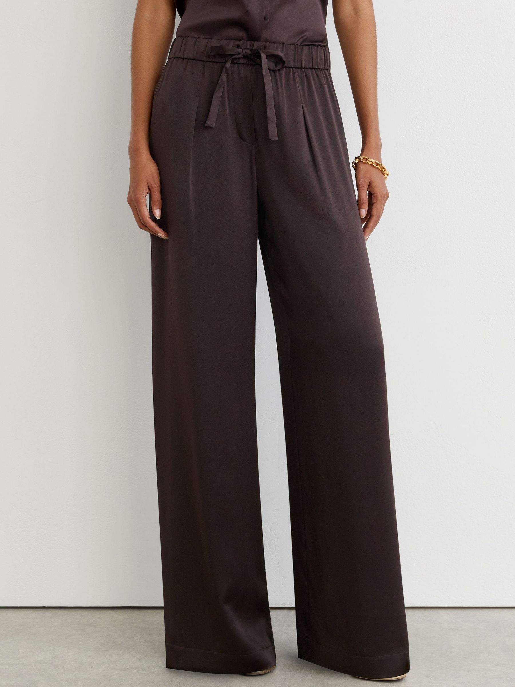 Silk Wide-Leg Trousers in Grape Burgundy - Image 4 of 8
