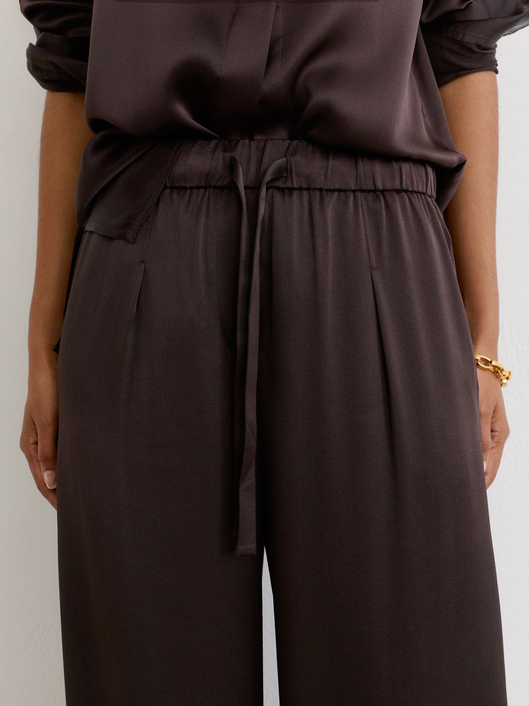 Silk Wide-Leg Trousers in Grape Burgundy - Image 5 of 8