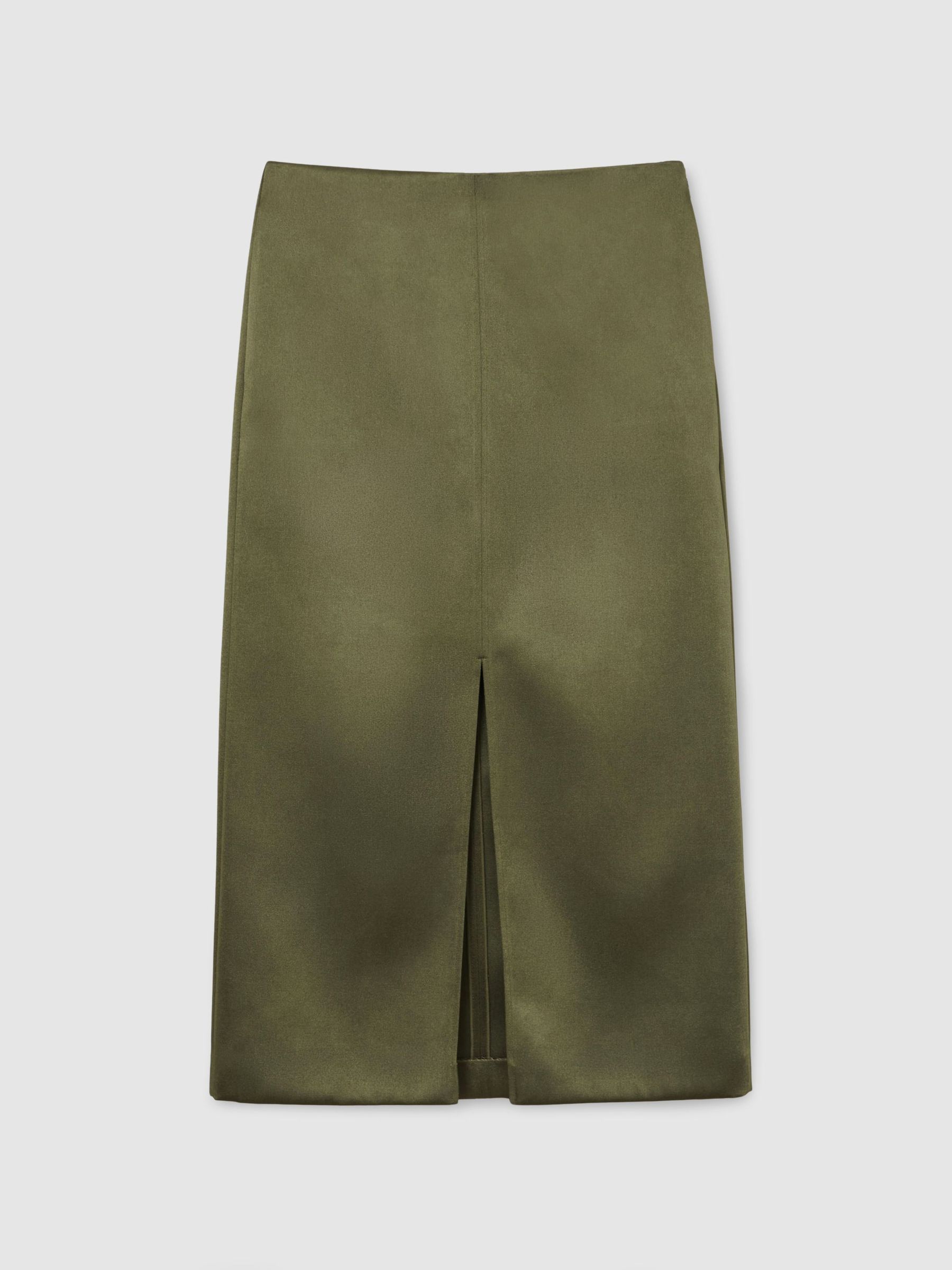 Satin Straight Midi Skirt in Sage Green - Image 2 of 6 Satin Straight Midi Skirt in Sage Green - Image 2 of 6