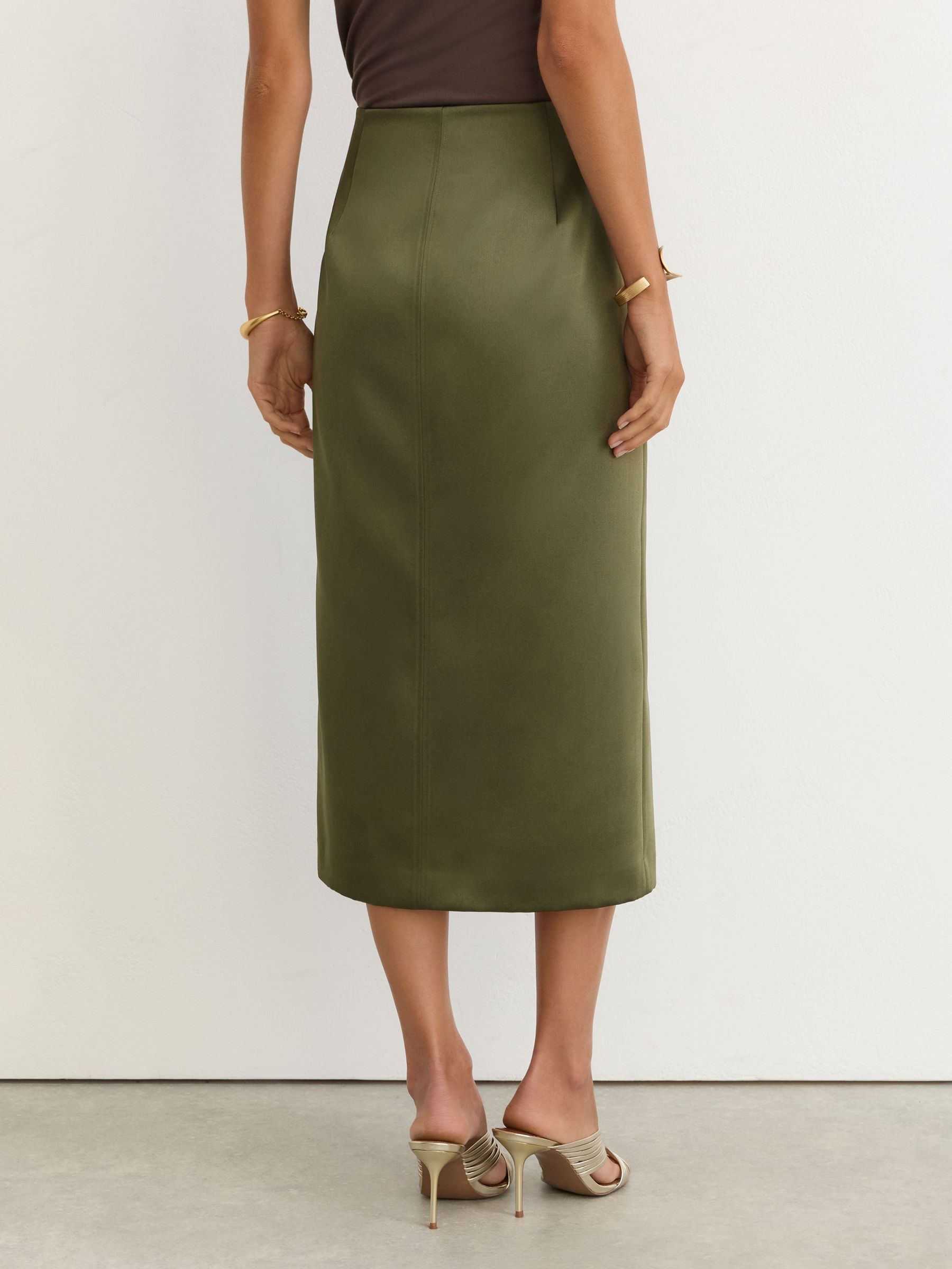 Satin Straight Midi Skirt in Sage Green - Image 5 of 6