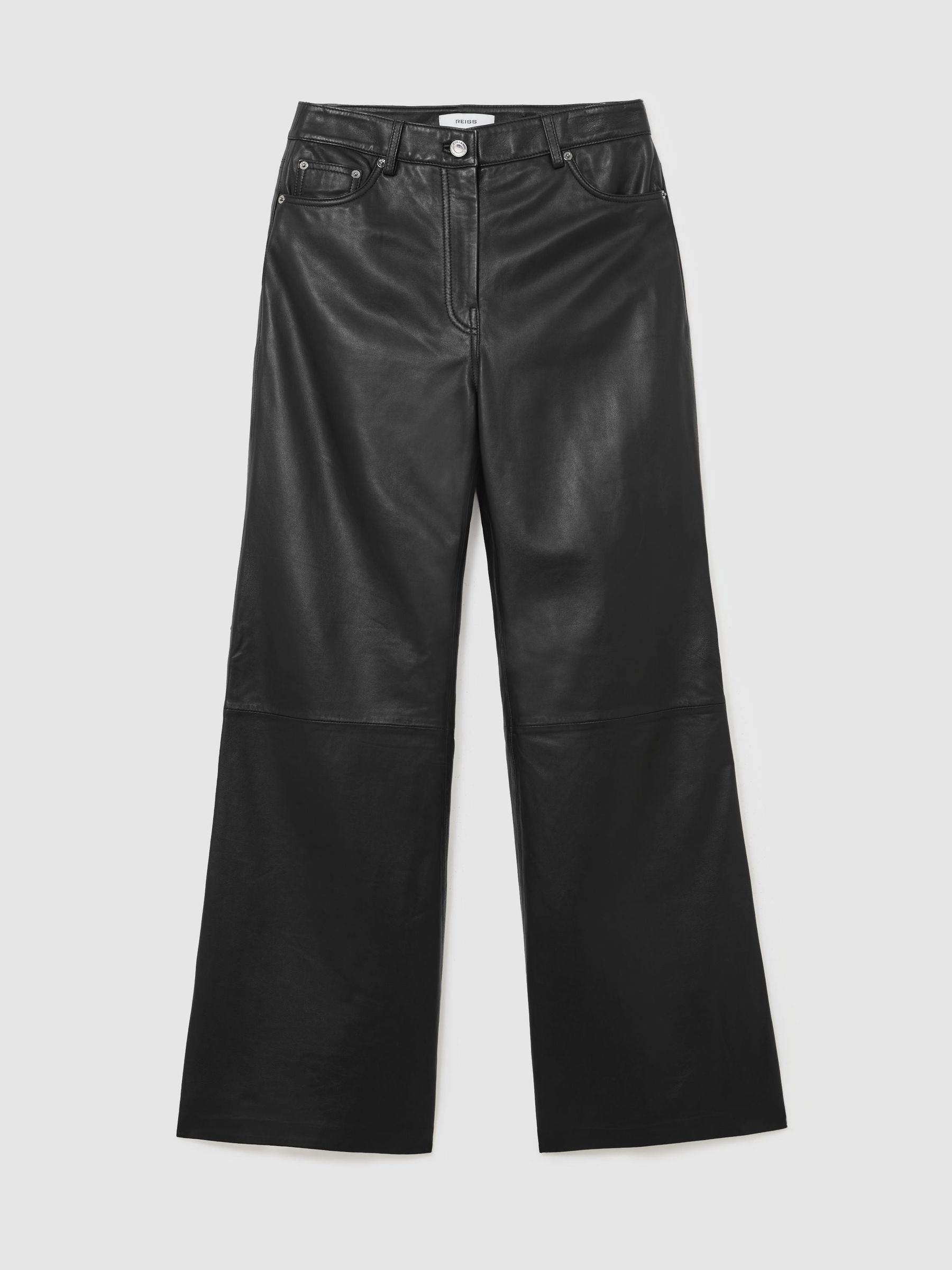Lederhose mit weitem Bein und hohem Bund, Schwarz - Bild 2 von 6