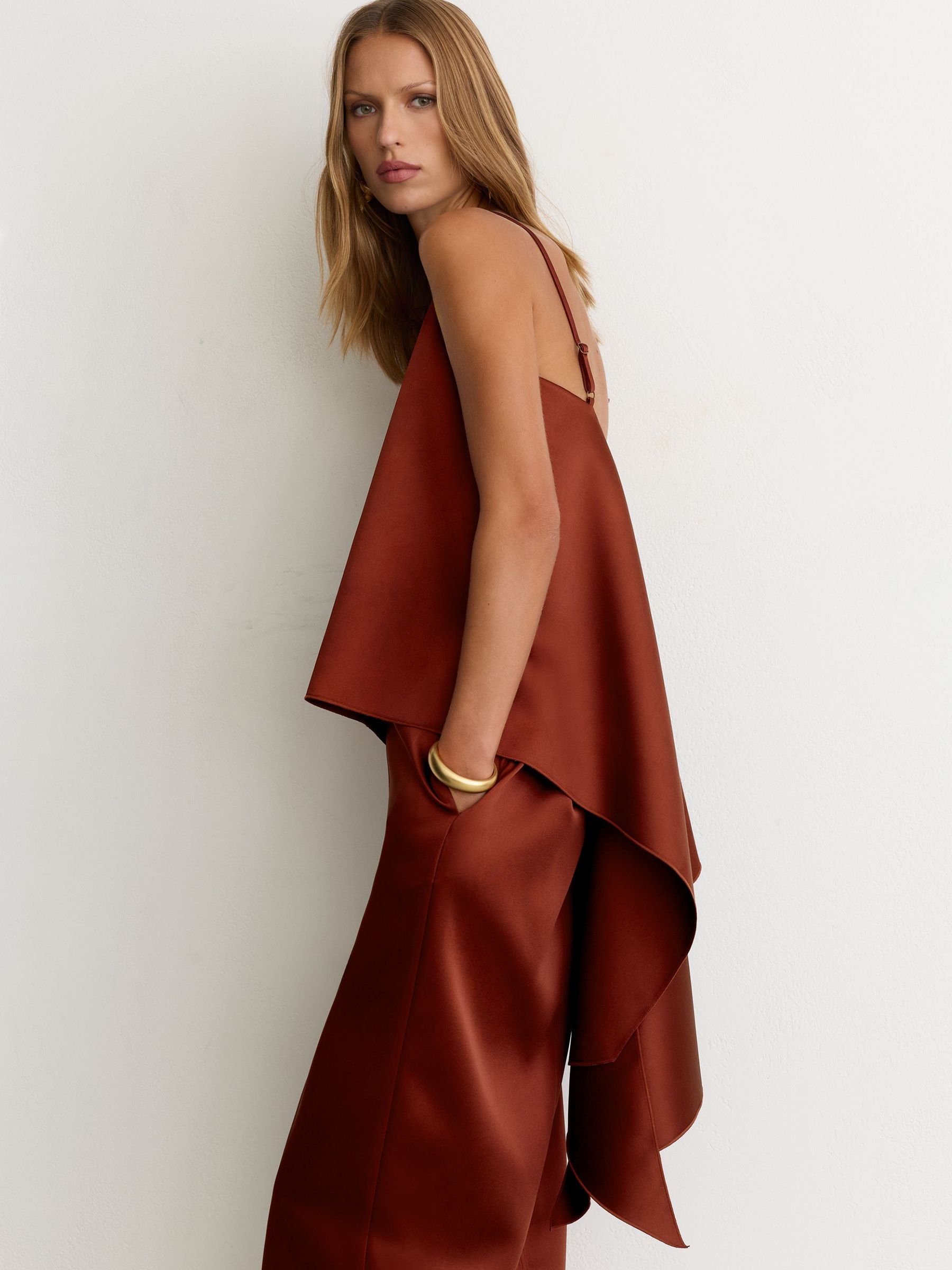 Satin Straight Midi Skirt in Rust Orange - Image 4 of 6