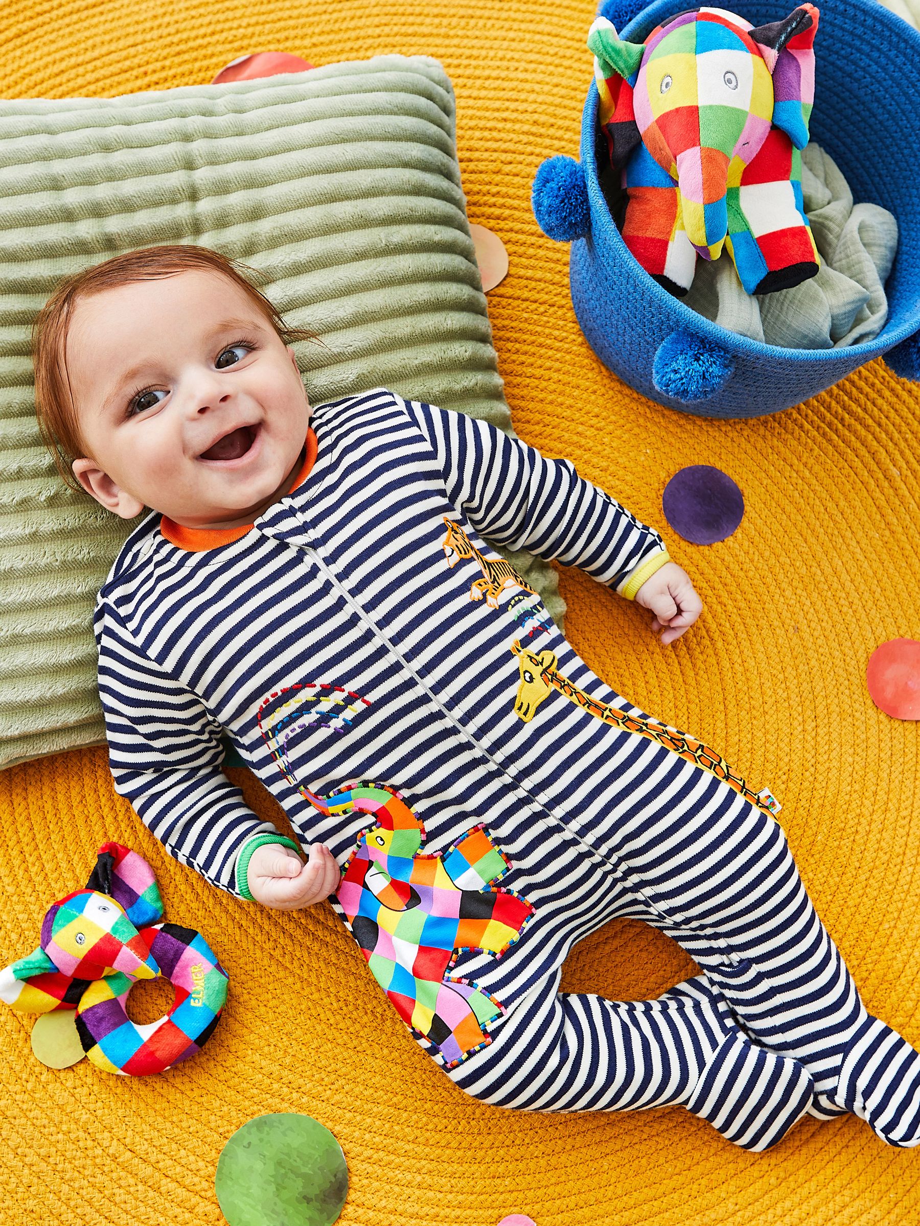 Ecru Navy Stripe Elmer Appliqué Zip Sleepsuit - Image 2 of 5