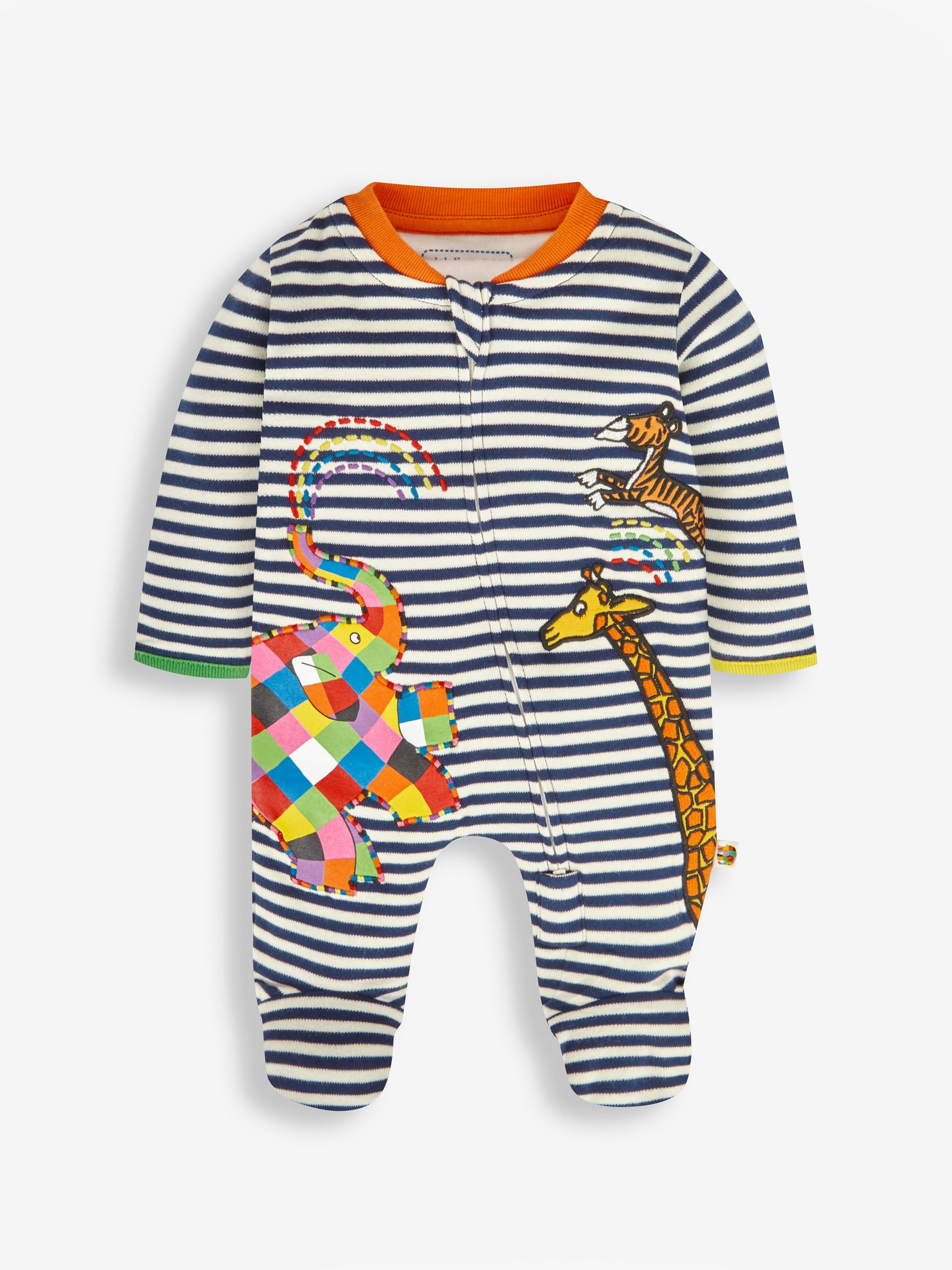 Ecru Navy Stripe Elmer Appliqué Zip Sleepsuit - Image 3 of 5
