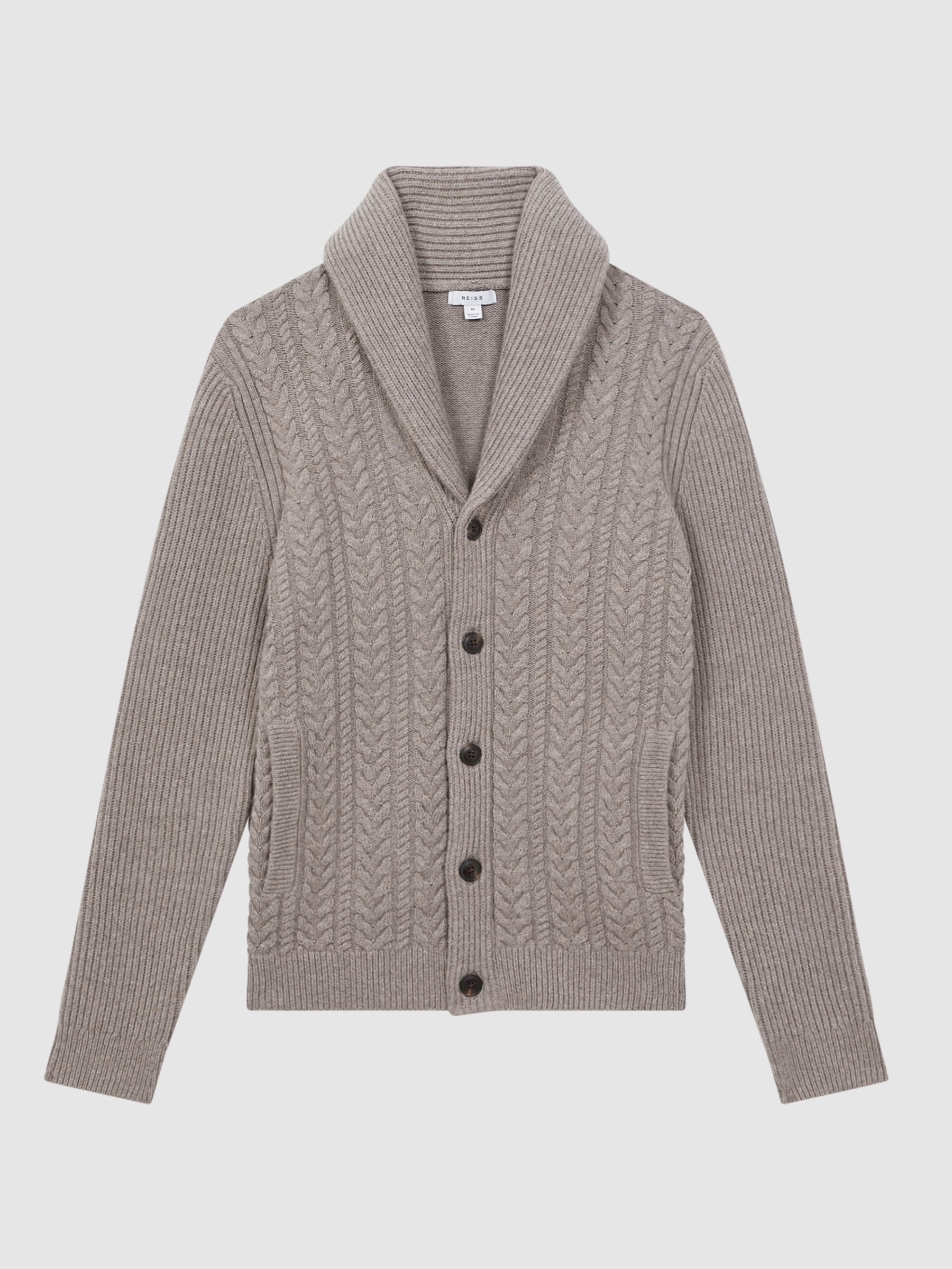 Cotton Blend Cable Knit Cardigan in Mink Melange - Image 2 of 5