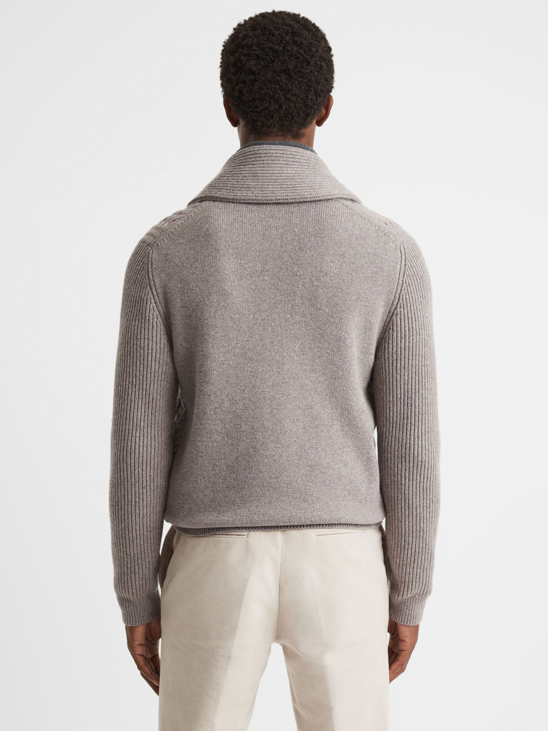 Cotton Blend Cable Knit Cardigan in Mink Melange - Image 5 of 5