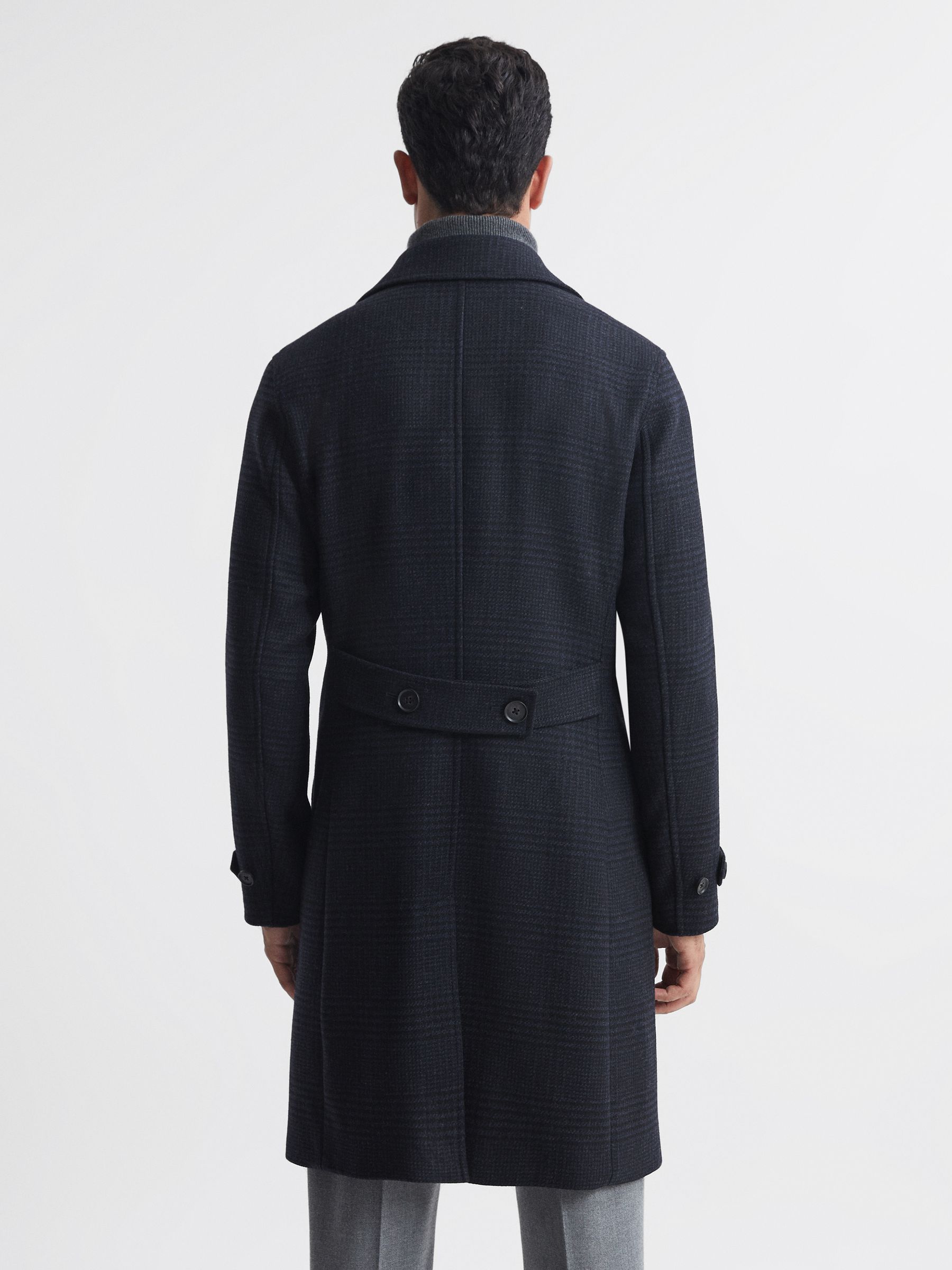Wool Check Double Breasted Coat in Navy - Image 5 of 5