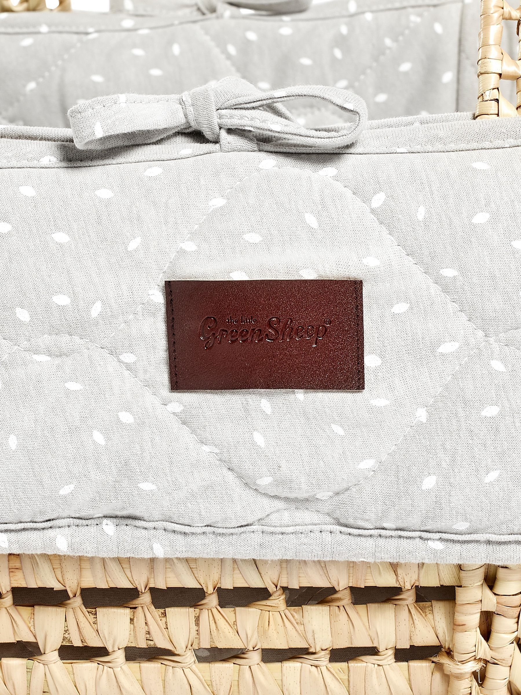 The Little Green Sheep Grey Quilted Moses Basket Dove Rice Cot Bed and Mattress - Image 2 of 5