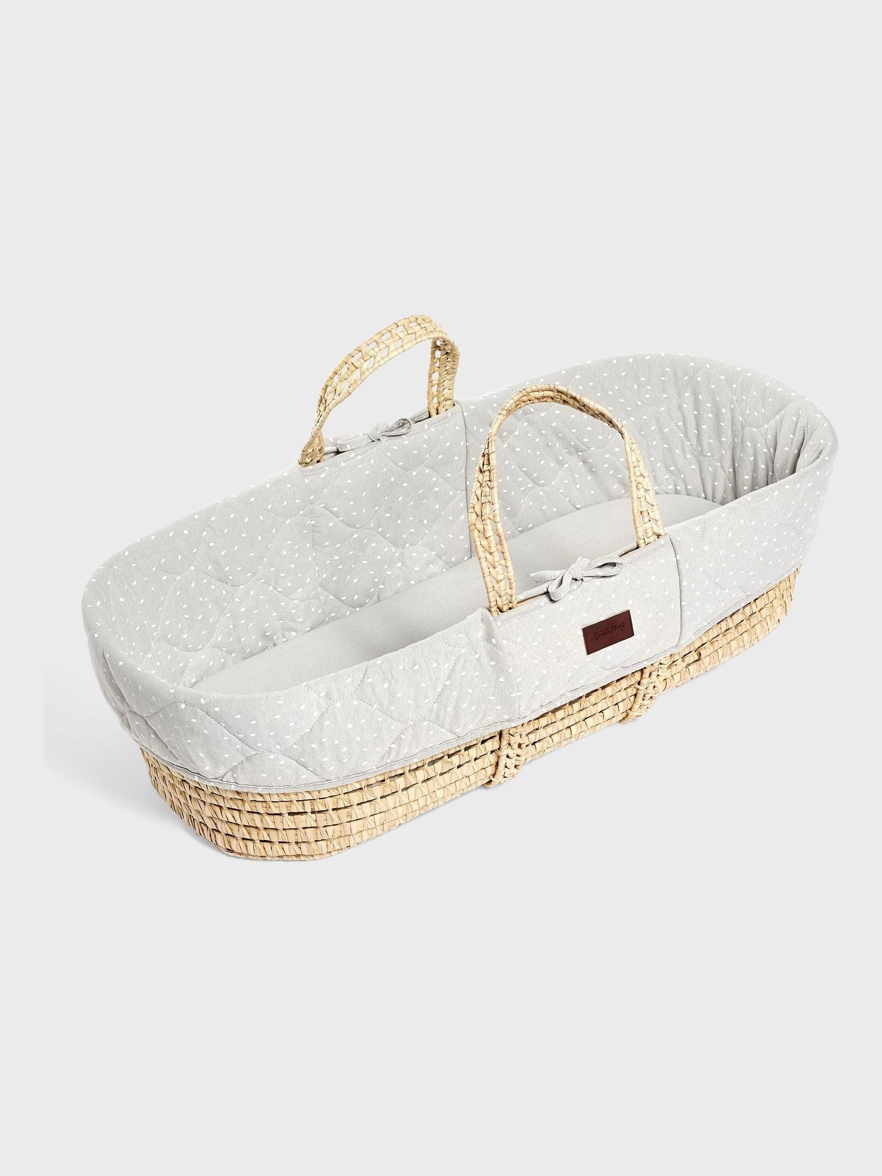 The Little Green Sheep Grey Quilted Moses Basket Dove Rice Cot Bed and Mattress - Image 5 of 5