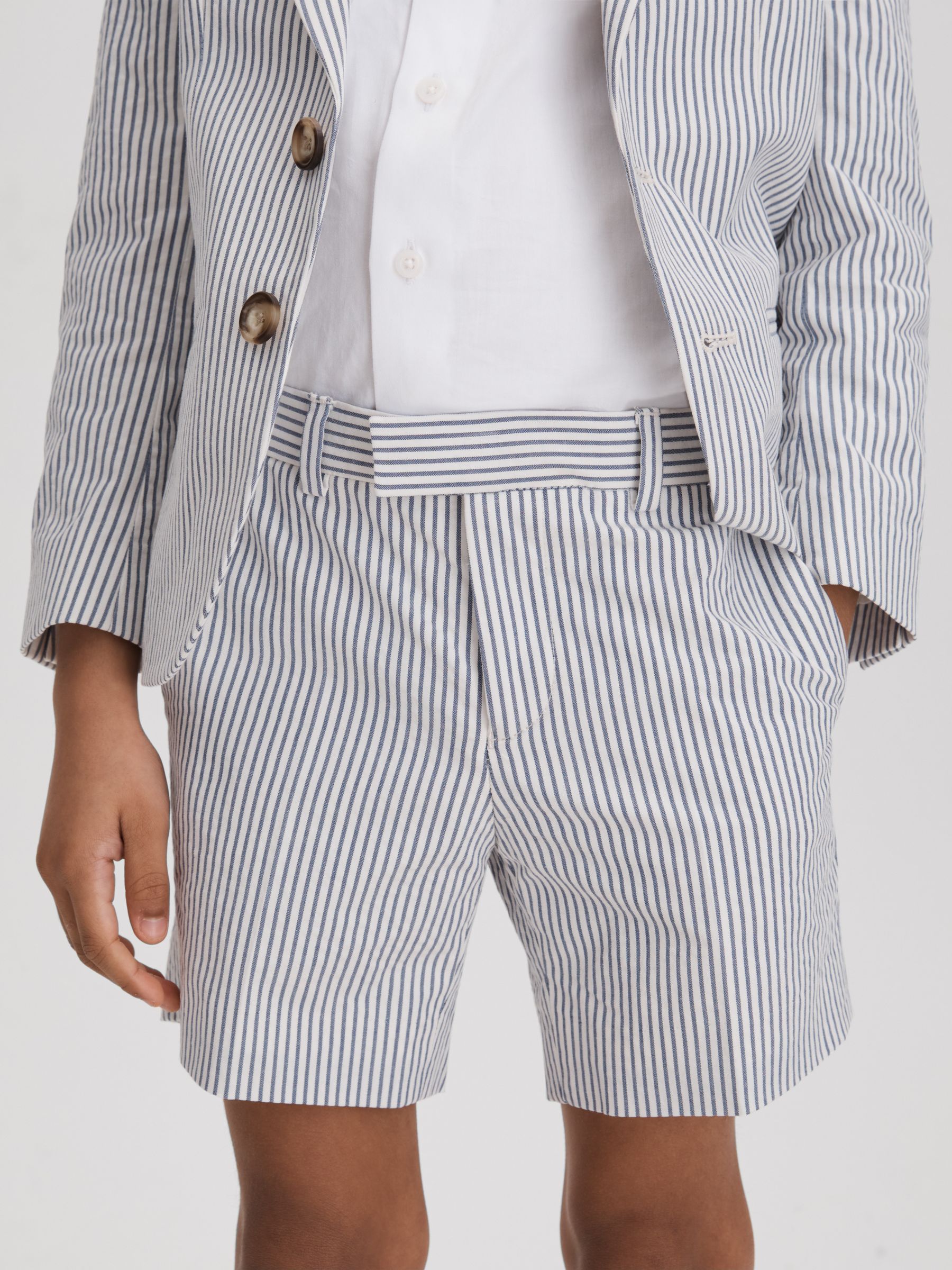 Seersucker Striped Adjuster Shorts in Soft Blue - Image 3 of 4