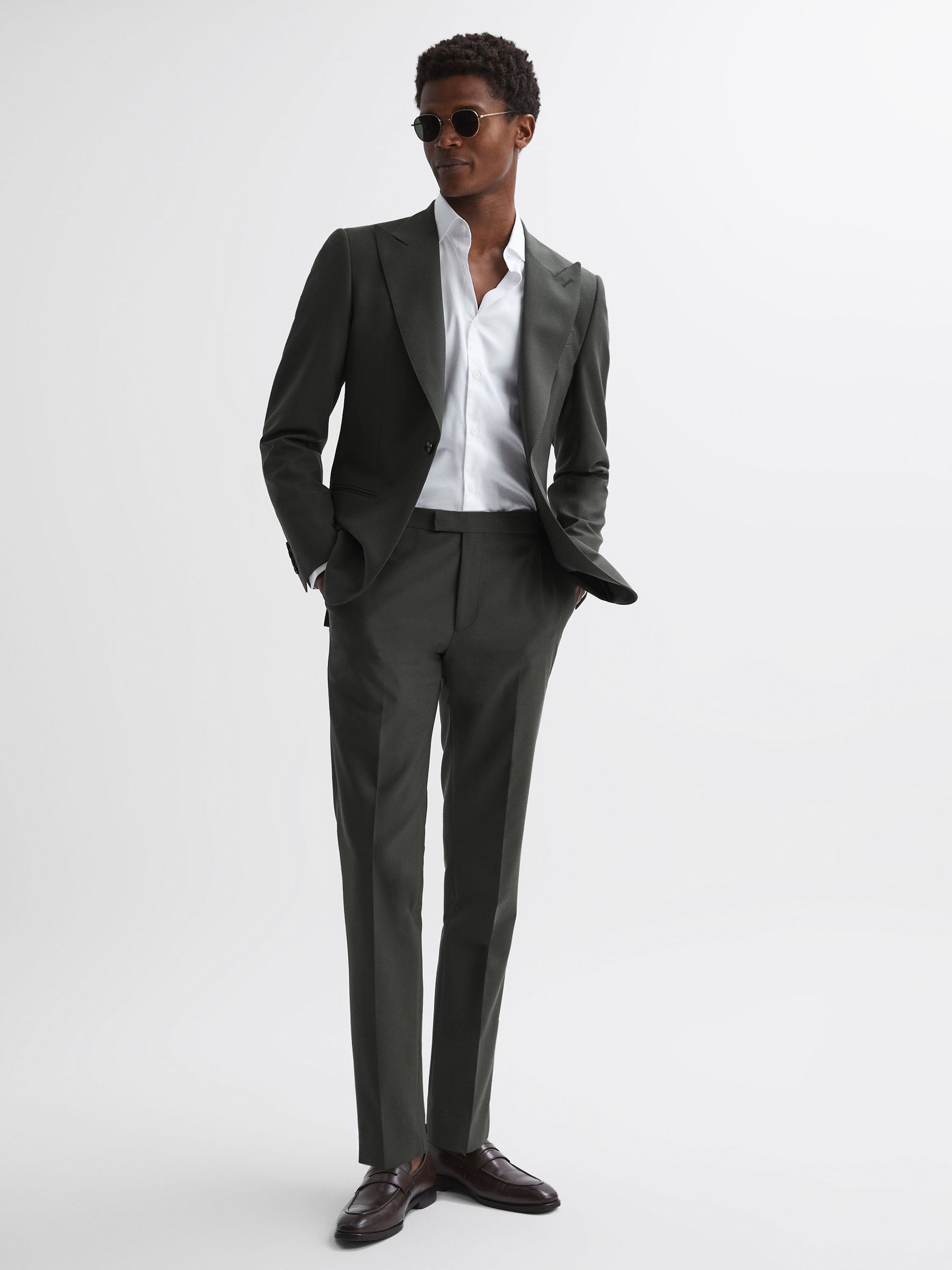 Slim Fit Wool Single Breasted Blazer in Forest Green - Image 3 of 6