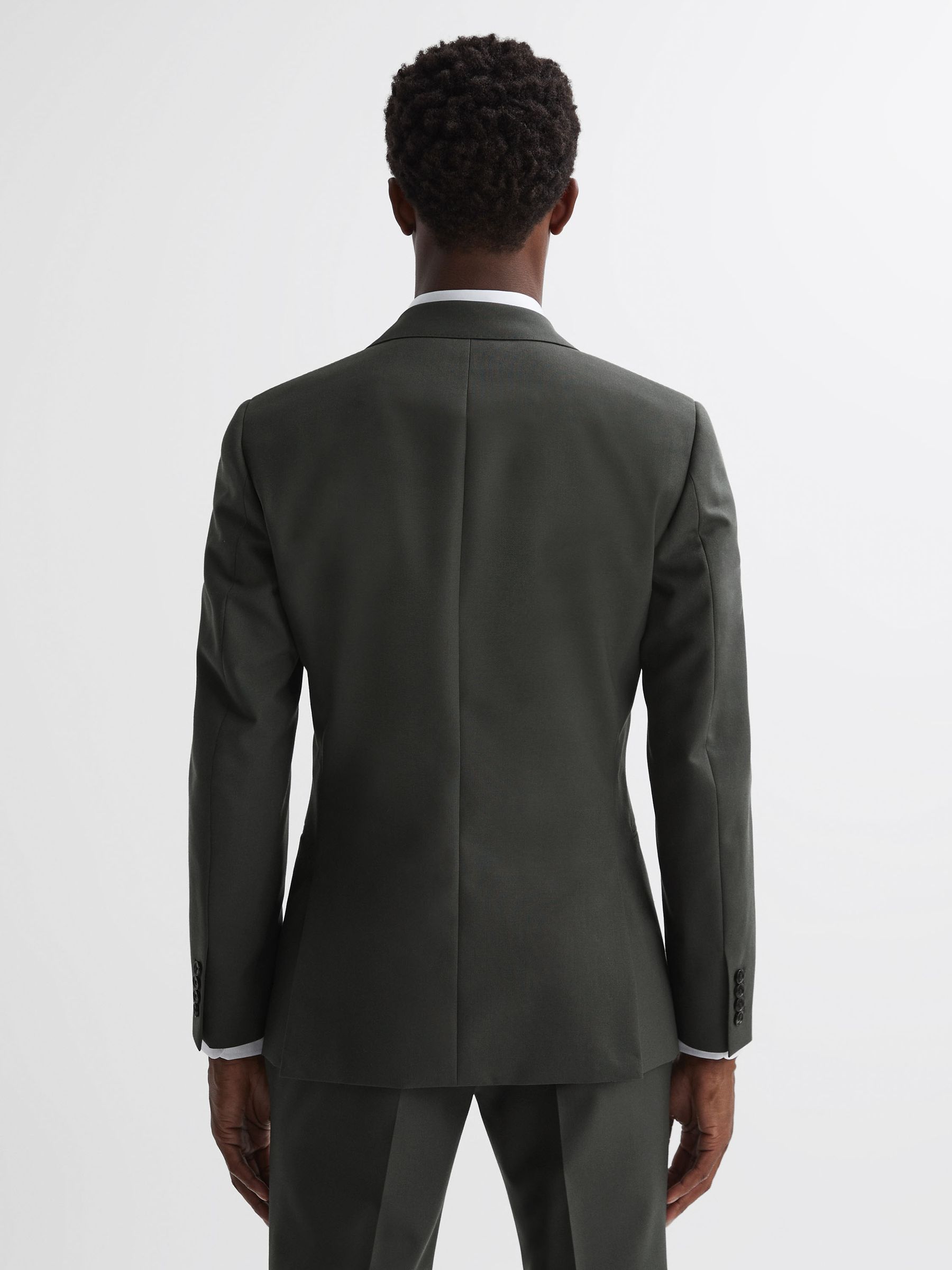 Slim Fit Wool Single Breasted Blazer in Forest Green - Image 4 of 6