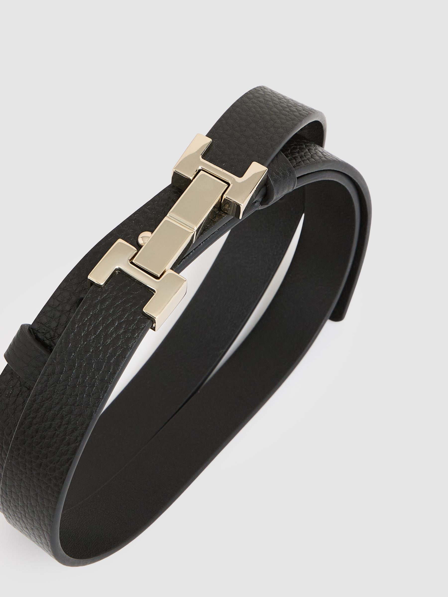Reiss Leather Square Hinge Belt in Black | REISS