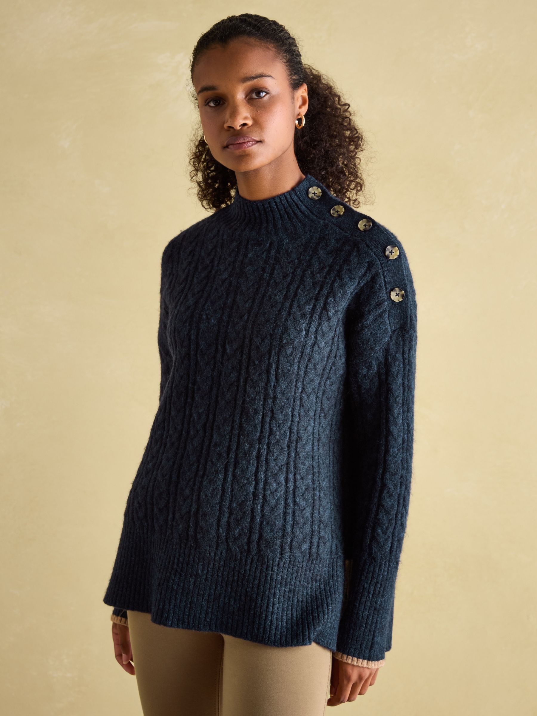 Betsy Navy Button Shoulder Cable Jumper - Image 1 of 6