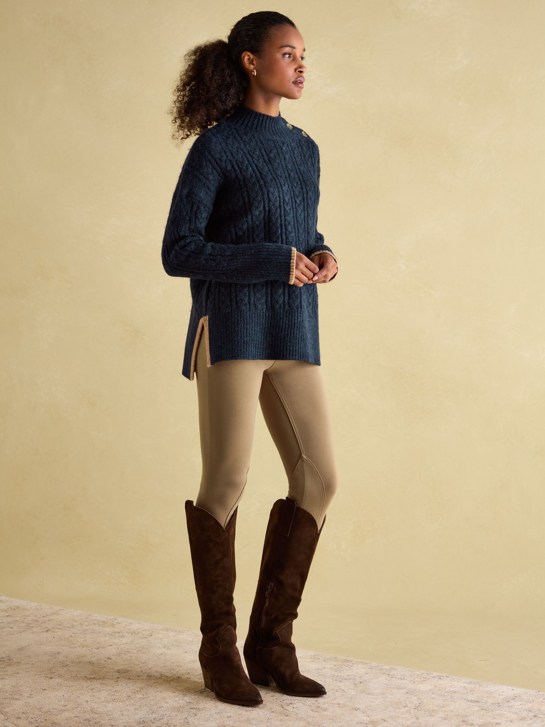 Betsy Navy Button Shoulder Cable Jumper - Image 3 of 6