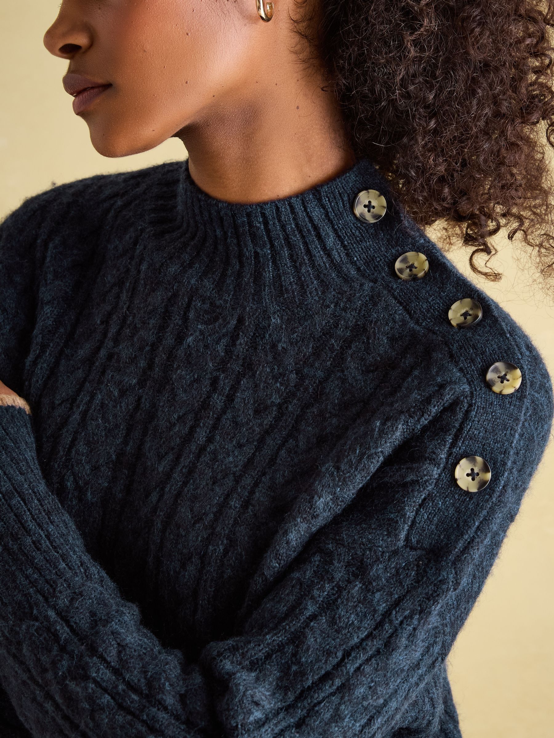 Betsy Navy Button Shoulder Cable Jumper - Image 4 of 6