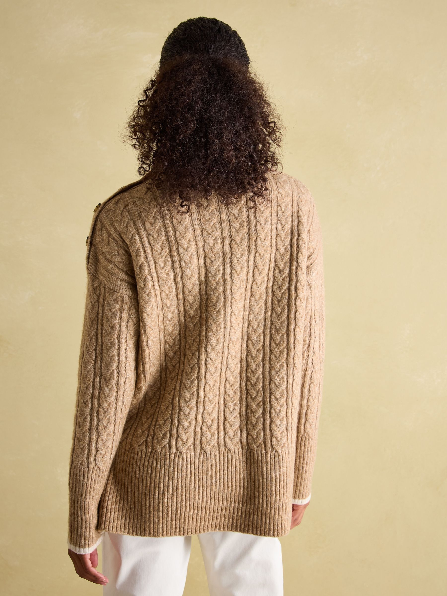 Betsy Camel Button Shoulder Cable Jumper - Image 2 of 6